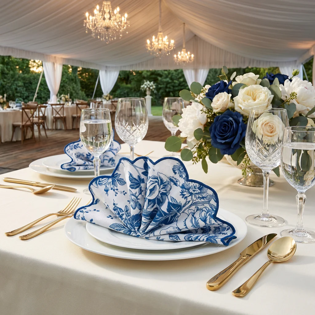 4 pcs/pk French Toile 20"x20" Scalloped Edge Napkins - Blue - Image 7