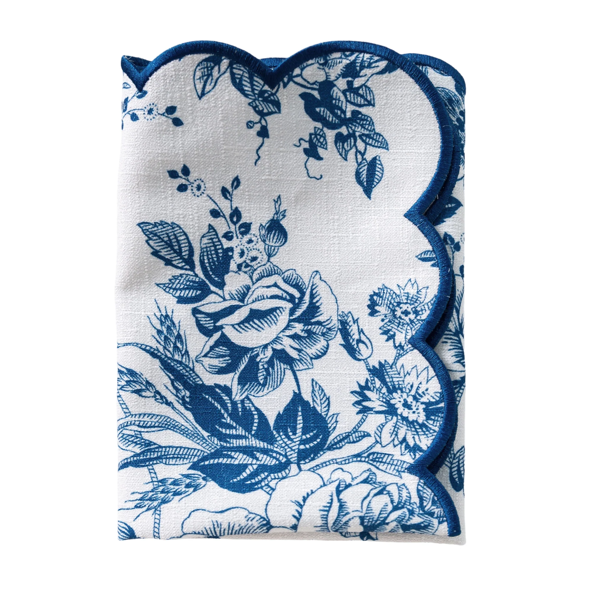 4 pcs/pk French Toile 20"x20" Scalloped Edge Napkins - Blue - Image 9