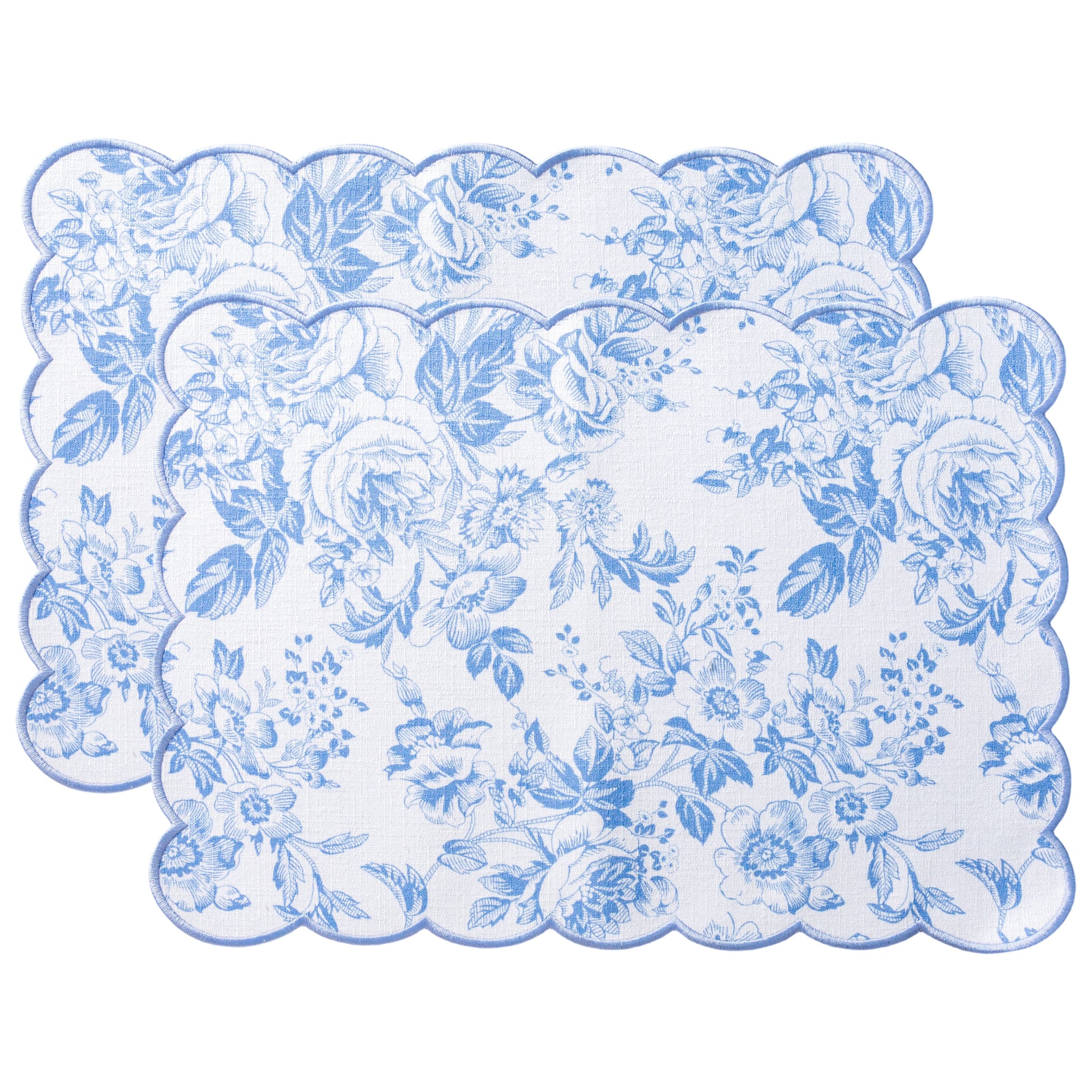 2 pcs/set French Toile Scalloped Edge Placemats - Baby Blue