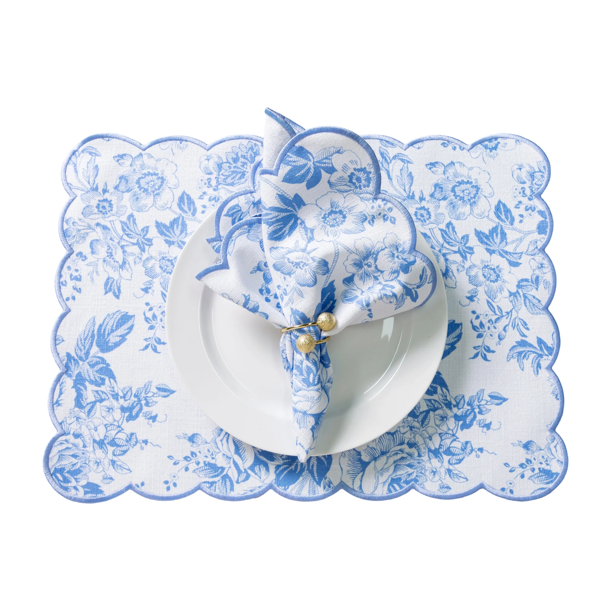 2 pcs/set French Toile Scalloped Edge Placemats - Baby Blue - Image 11
