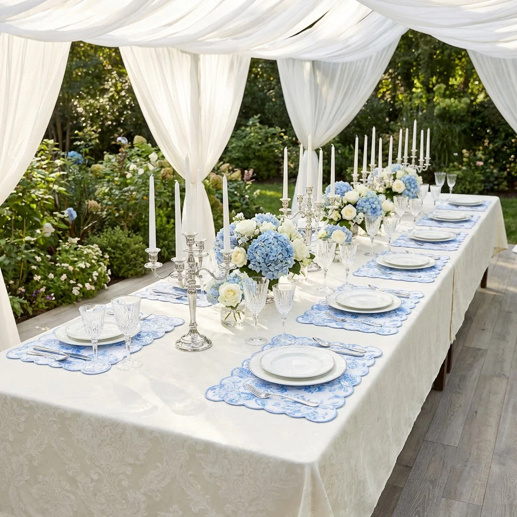 2 pcs/set French Toile Scalloped Edge Placemats - Baby Blue - Image 5