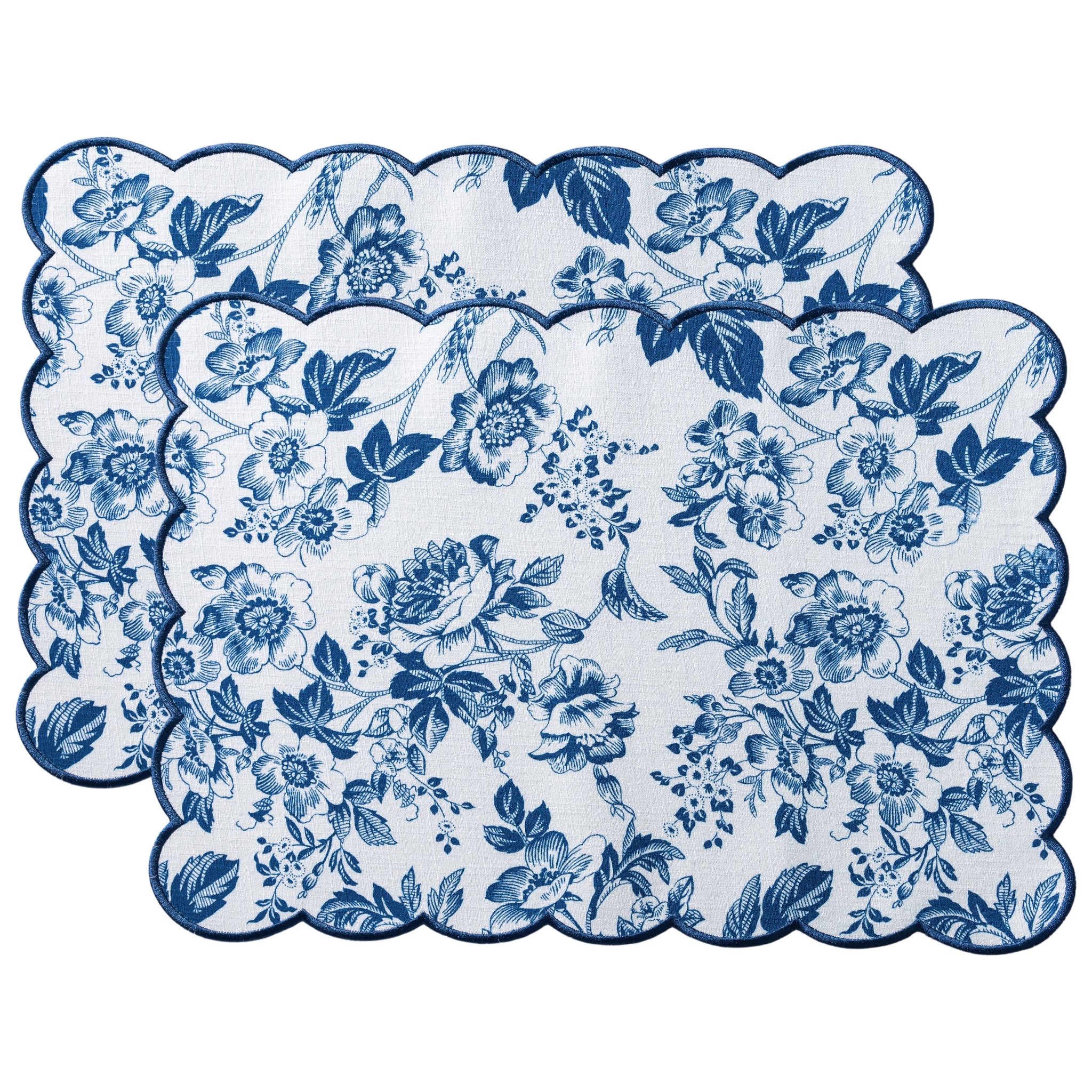 2 pcs/set French Toile Scalloped Edge Placemats - Blue