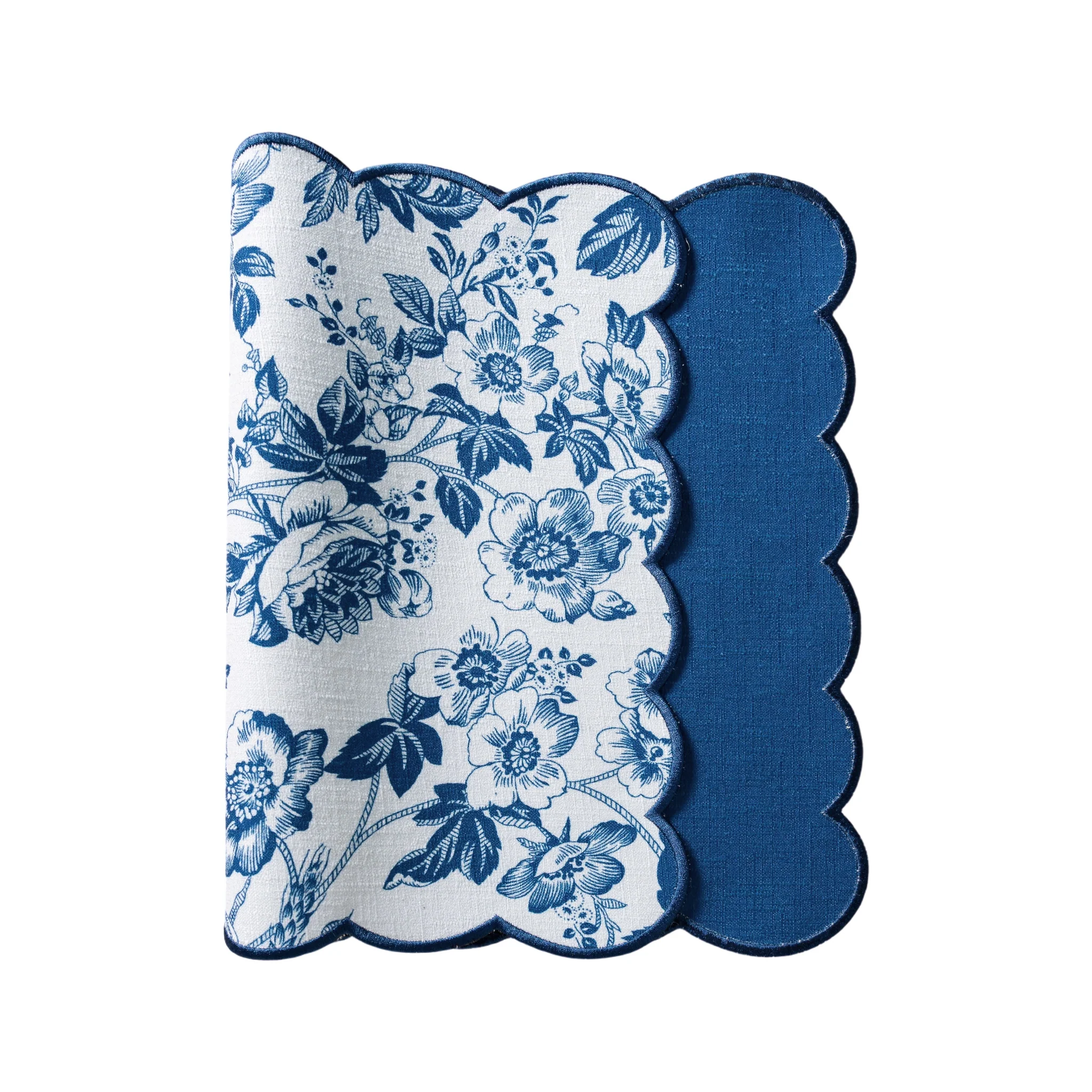 2 pcs/set French Toile Scalloped Edge Placemats - Blue - Image 11