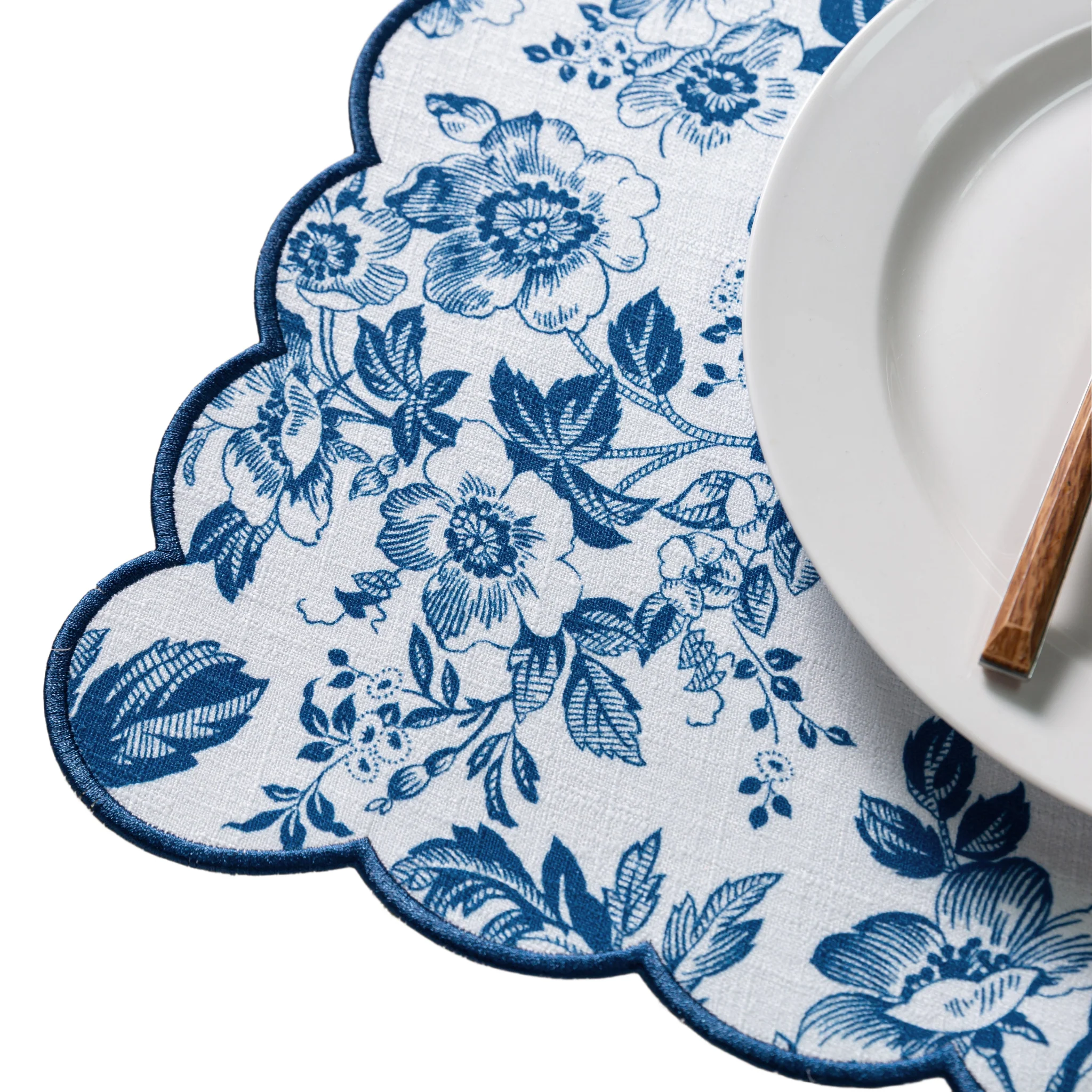 2 pcs/set French Toile Scalloped Edge Placemats - Blue - Image 8