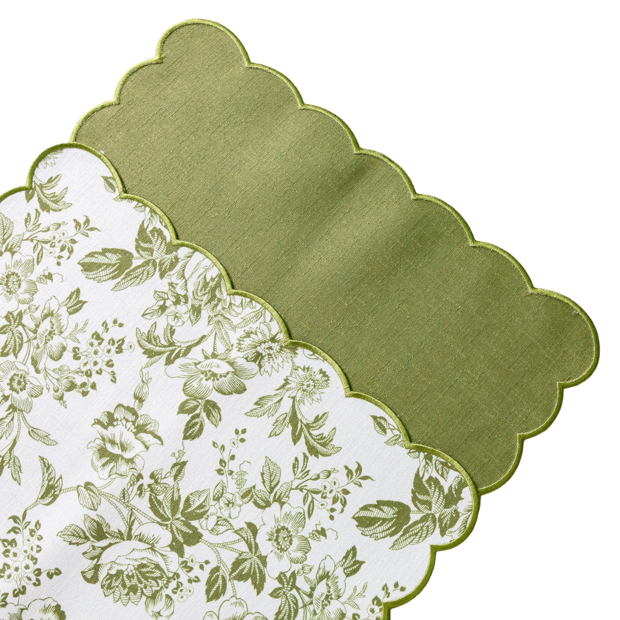 2 pcs/set French Toile Scalloped Edge Placemats - Olive Green - Image 10