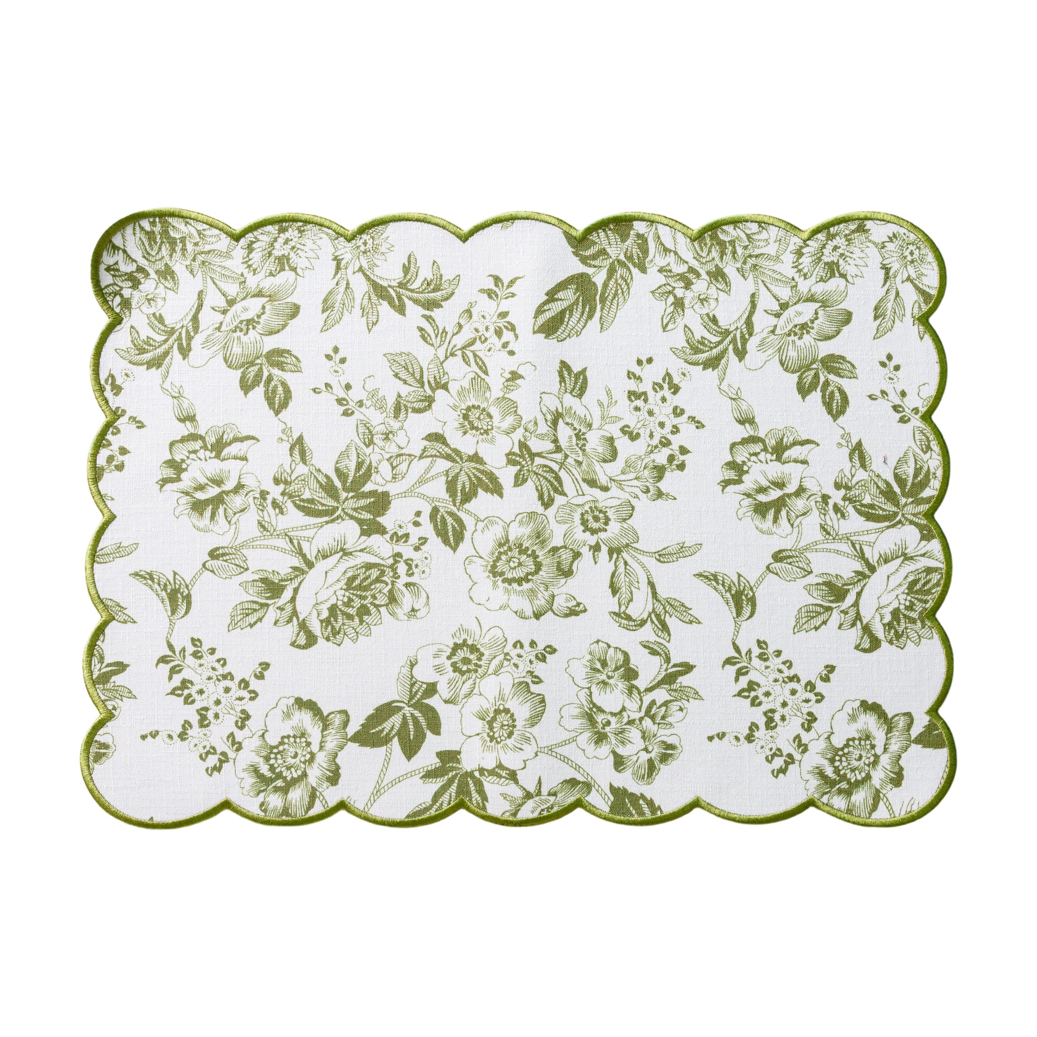 2 pcs/set French Toile Scalloped Edge Placemats - Olive Green - Image 3