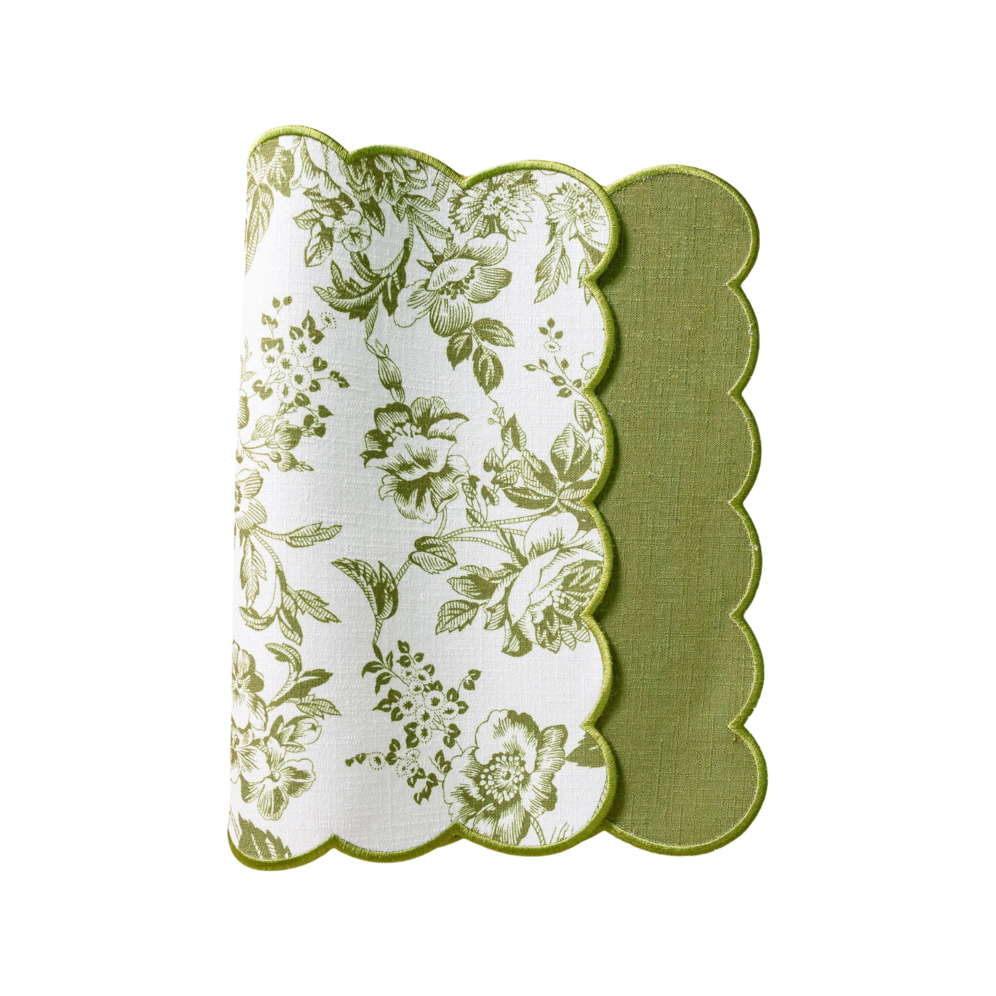 2 pcs/set French Toile Scalloped Edge Placemats - Olive Green - Image 6