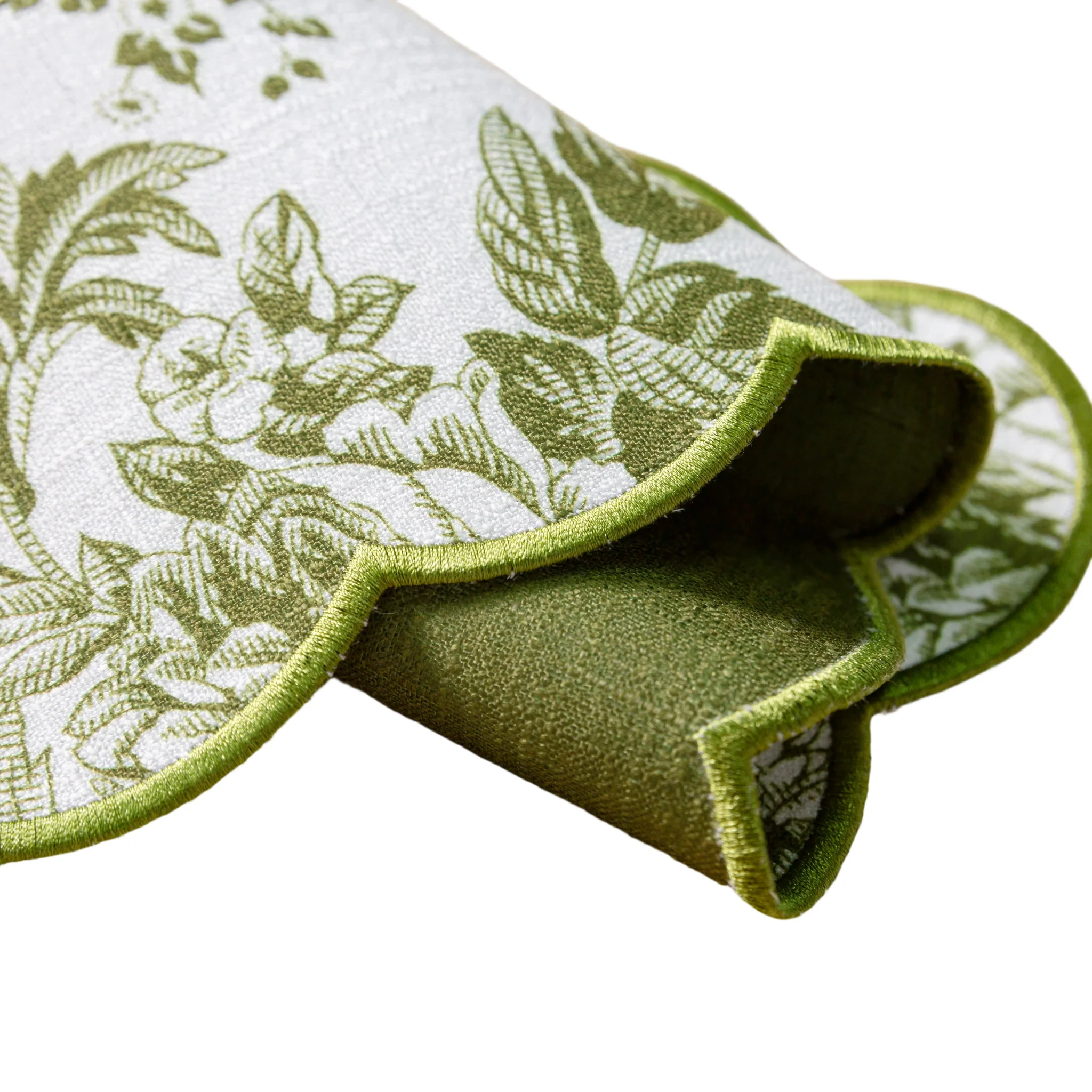 2 pcs/set French Toile Scalloped Edge Placemats - Olive Green - Image 8