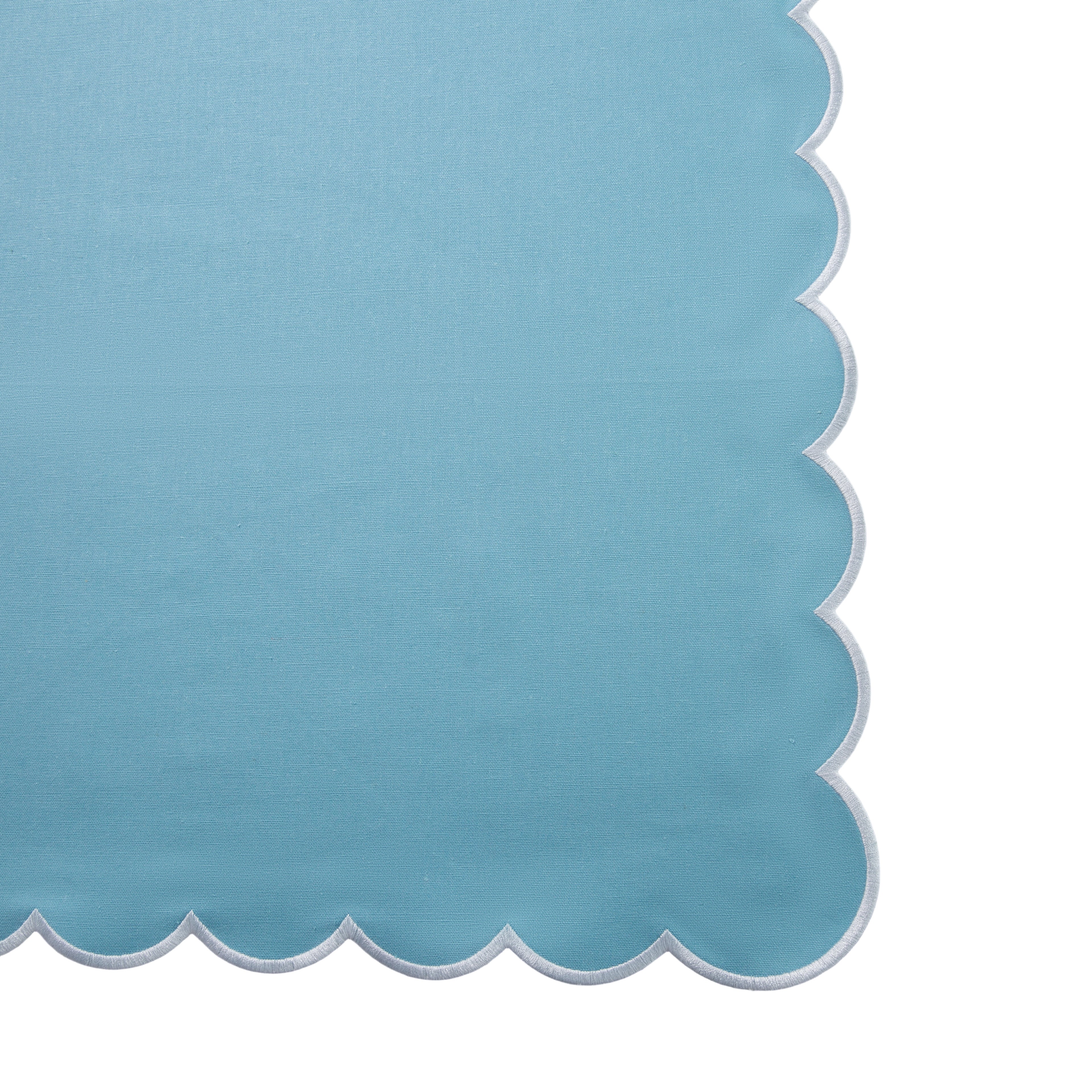 4 pc/pk Scalloped Edge Linen Napkin - Baby Blue/White Trim - Image 6