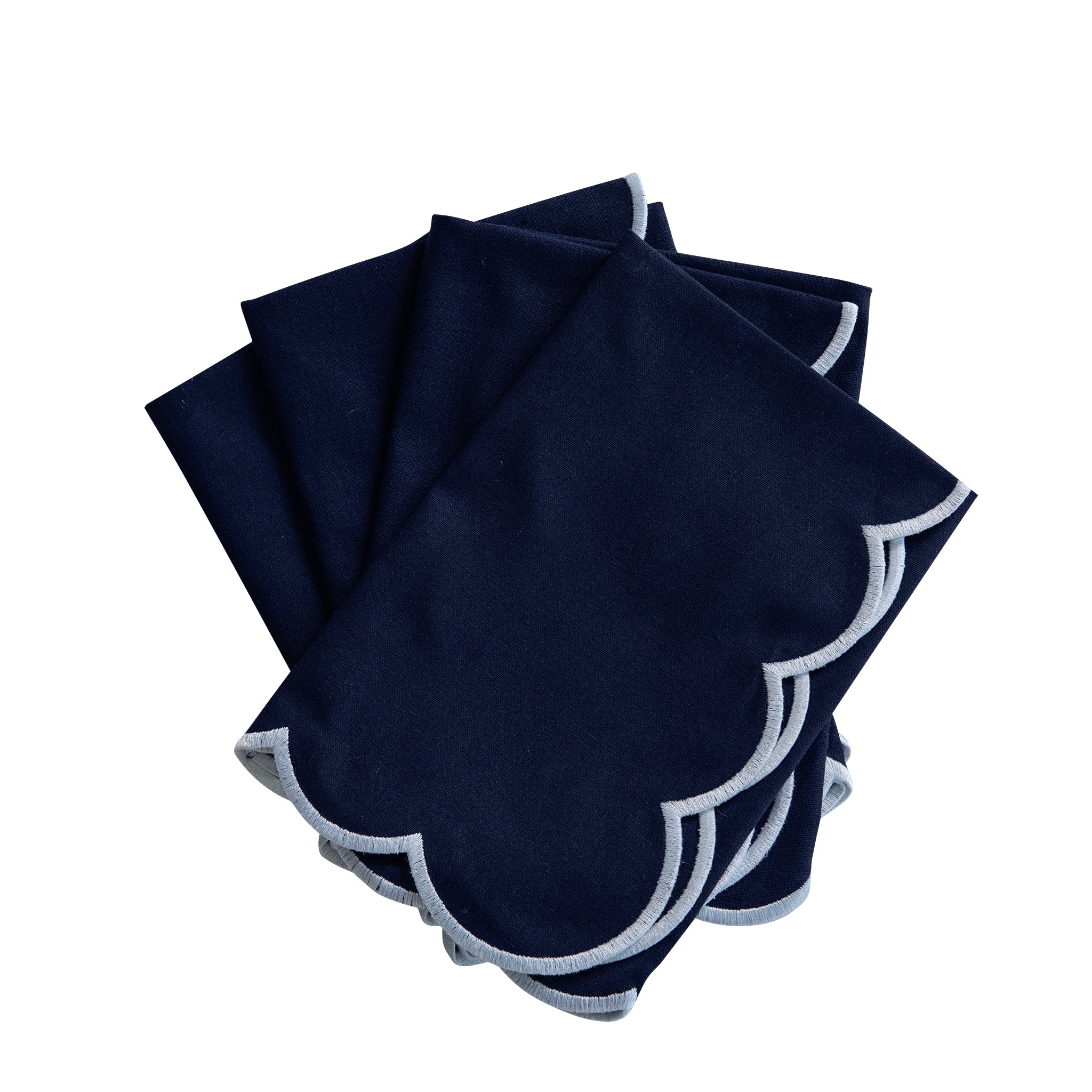 4 pc/pk Scalloped Edge Linen Napkin - Navy Blue/White Trim - Image 3