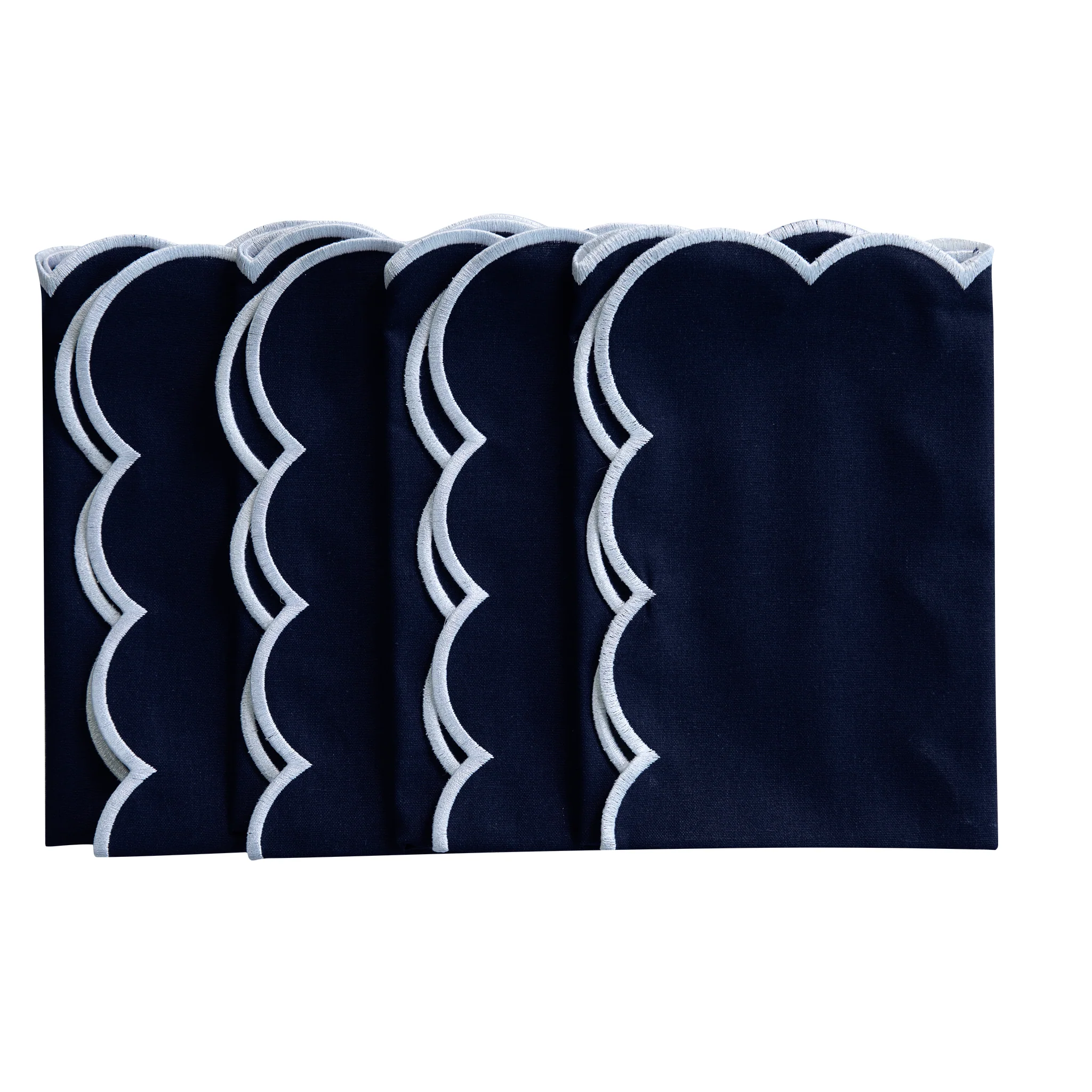 4 pc/pk Scalloped Edge Linen Napkin - Navy Blue/White Trim - Image 5