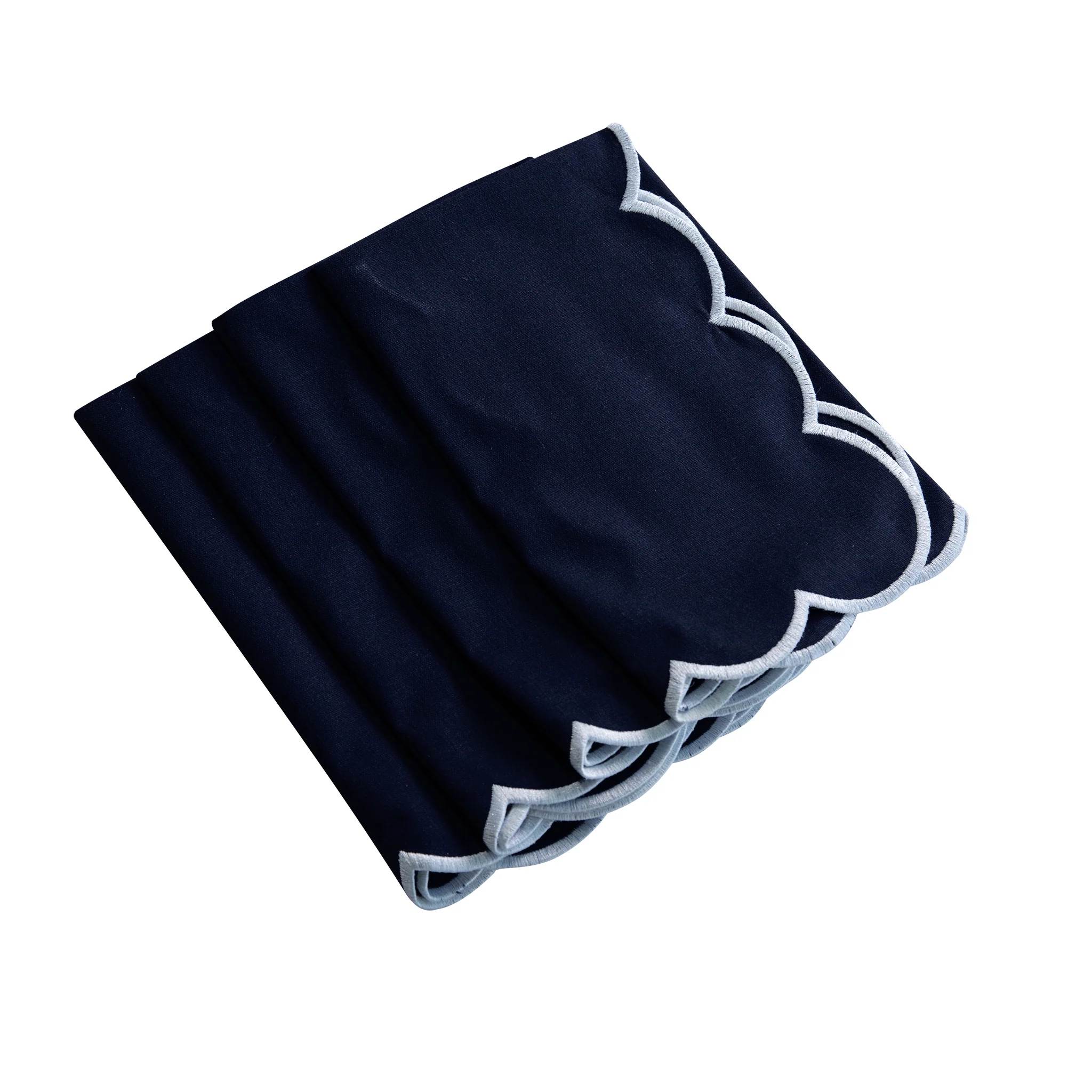 4 pc/pk Scalloped Edge Linen Napkin - Navy Blue/White Trim - Image 7