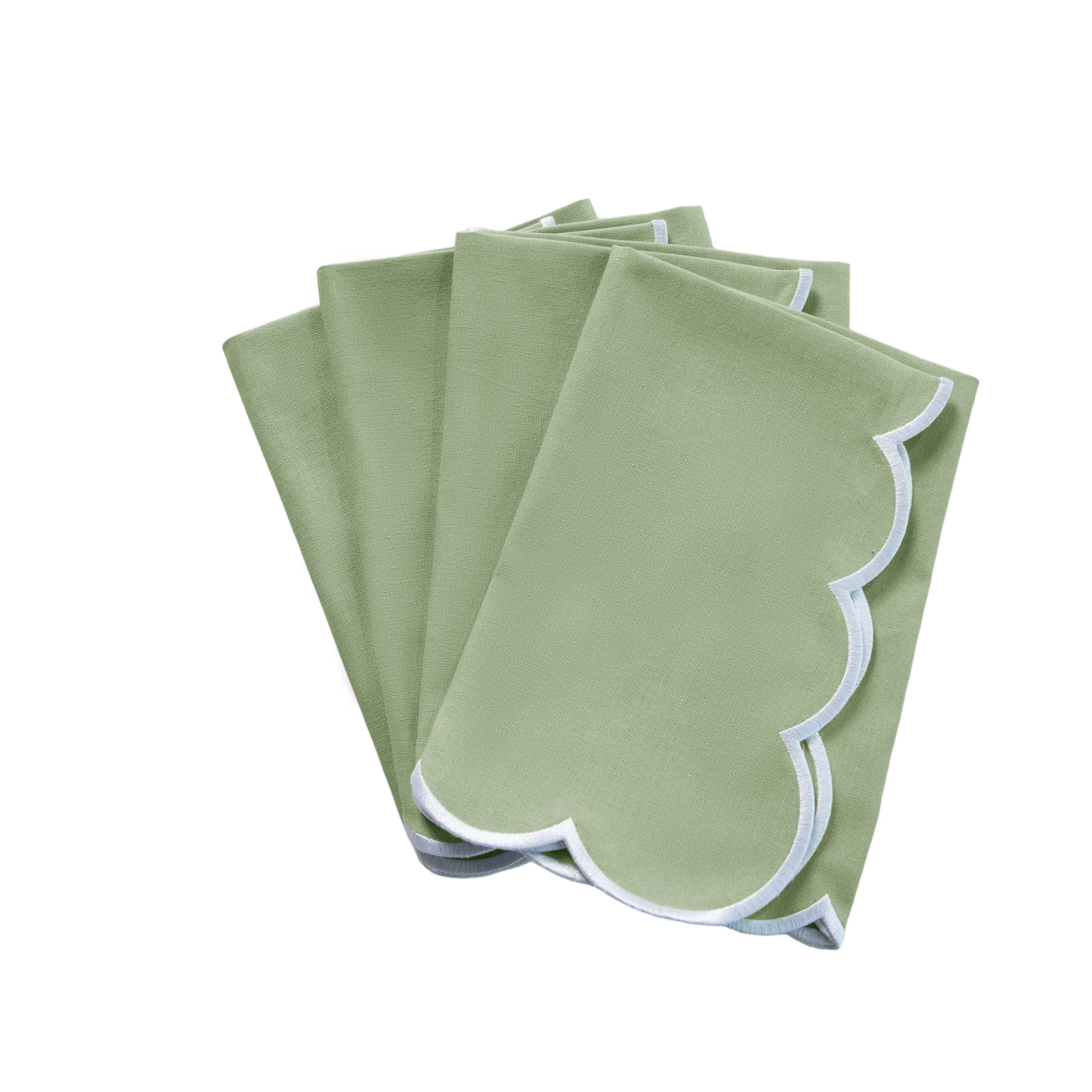 4 pc/pk Scalloped Edge Linen Napkin - Sage Green/White Trim - Image 3