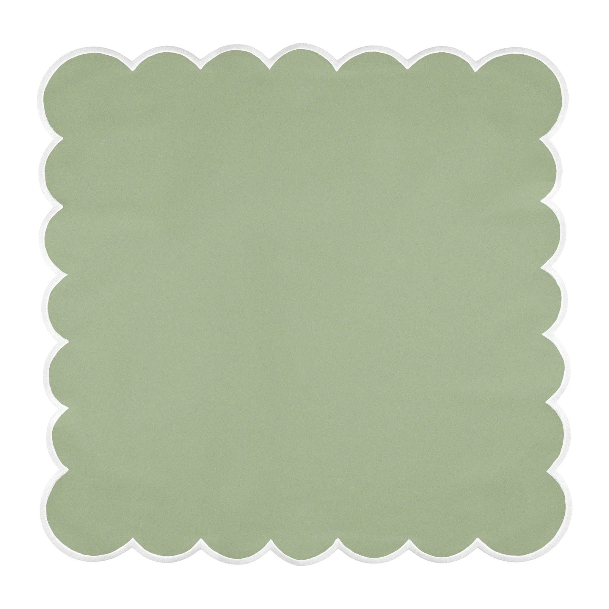 4 pc/pk Scalloped Edge Linen Napkin - Sage Green/White Trim - Image 4