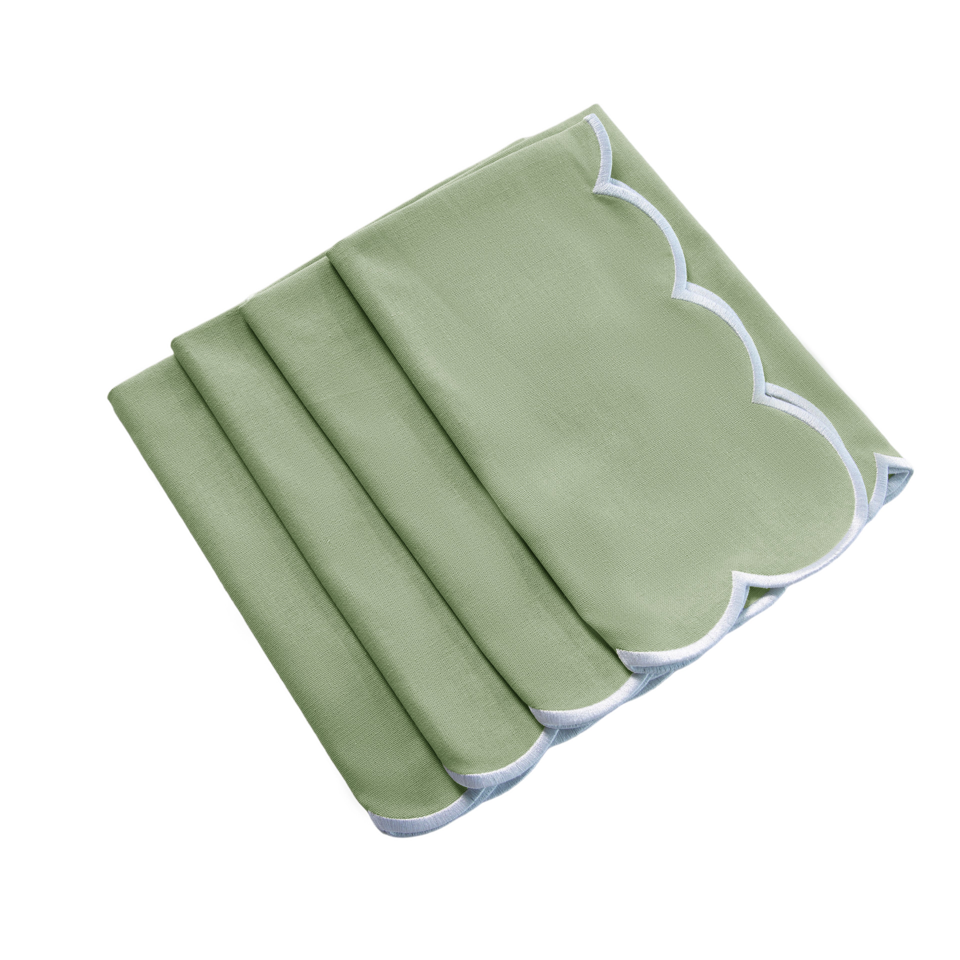 4 pc/pk Scalloped Edge Linen Napkin - Sage Green/White Trim - Image 7