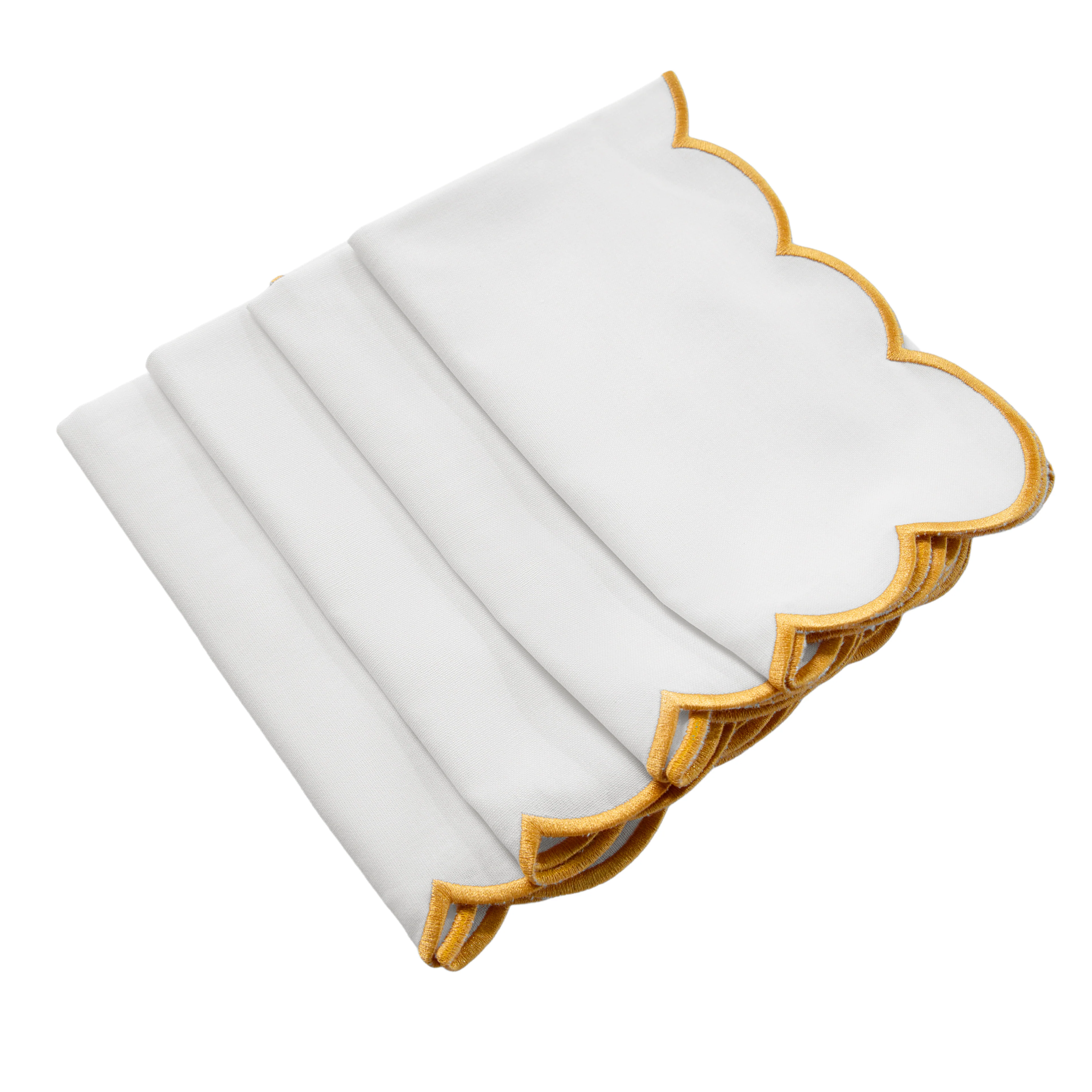4 pc/pk Scalloped Edge Linen Napkin - White/Gold Trim - Image 7