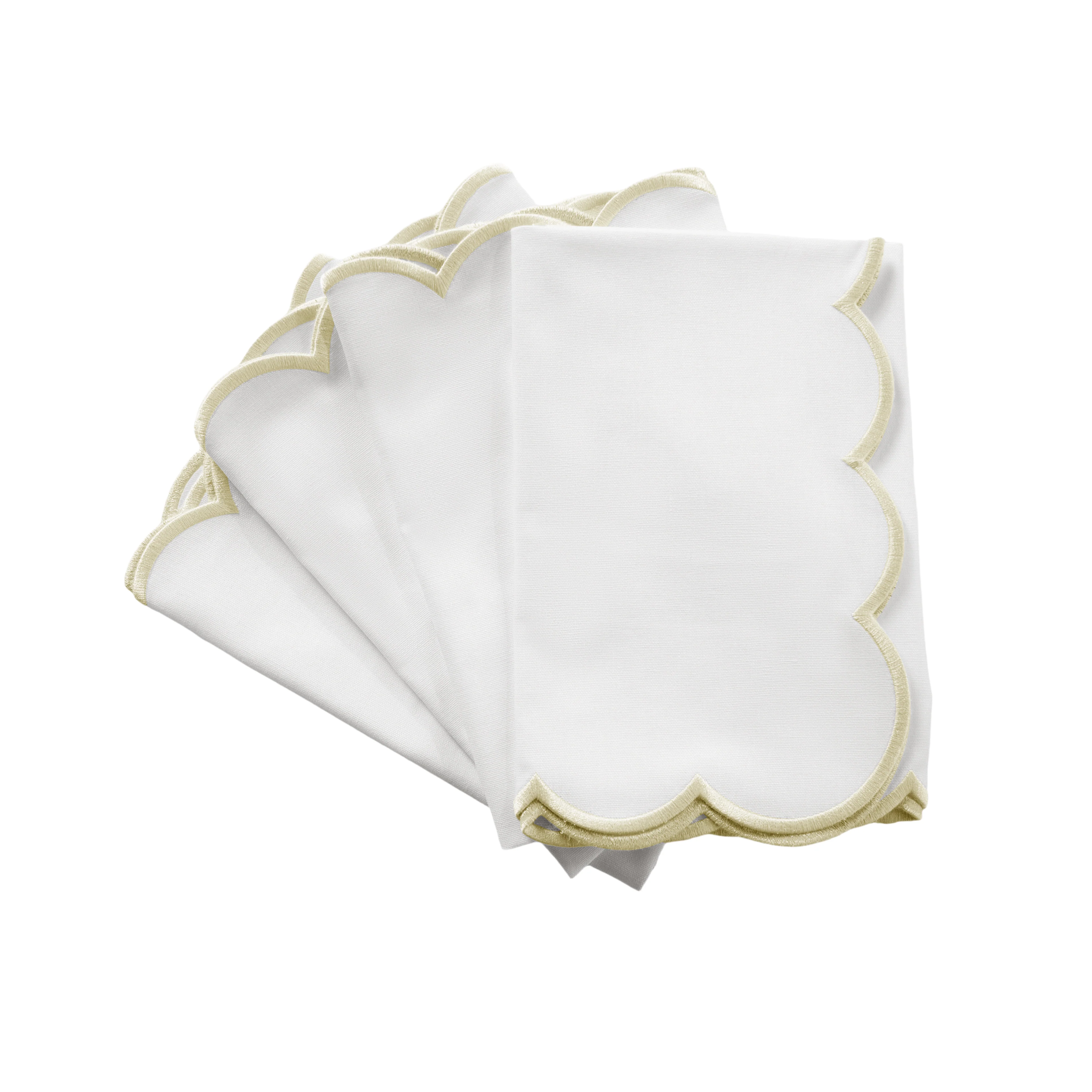 4 pc/pk Scalloped Edge Linen Napkin - White/Natural Trim - Image 3