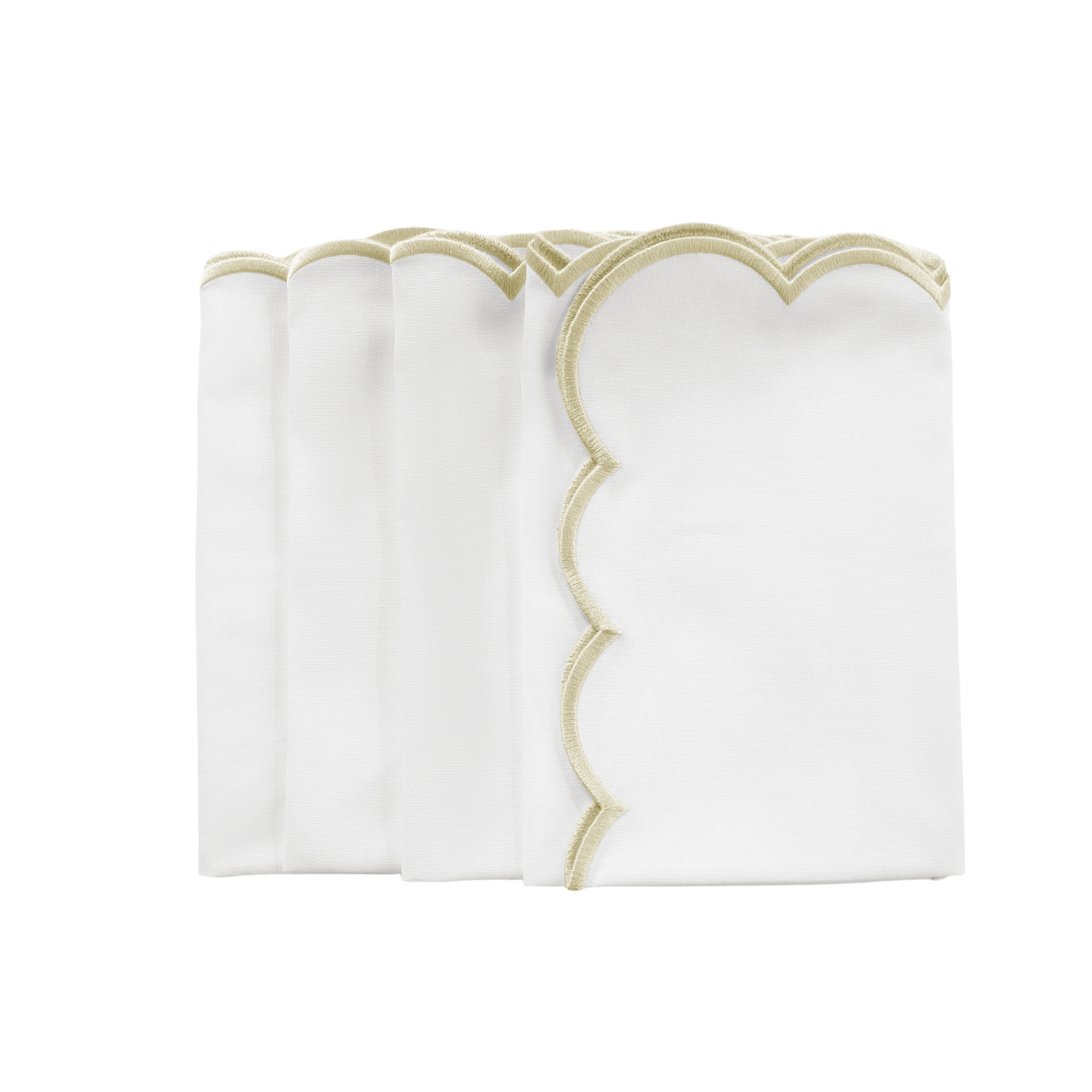 4 pc/pk Scalloped Edge Linen Napkin - White/Natural Trim - Image 5