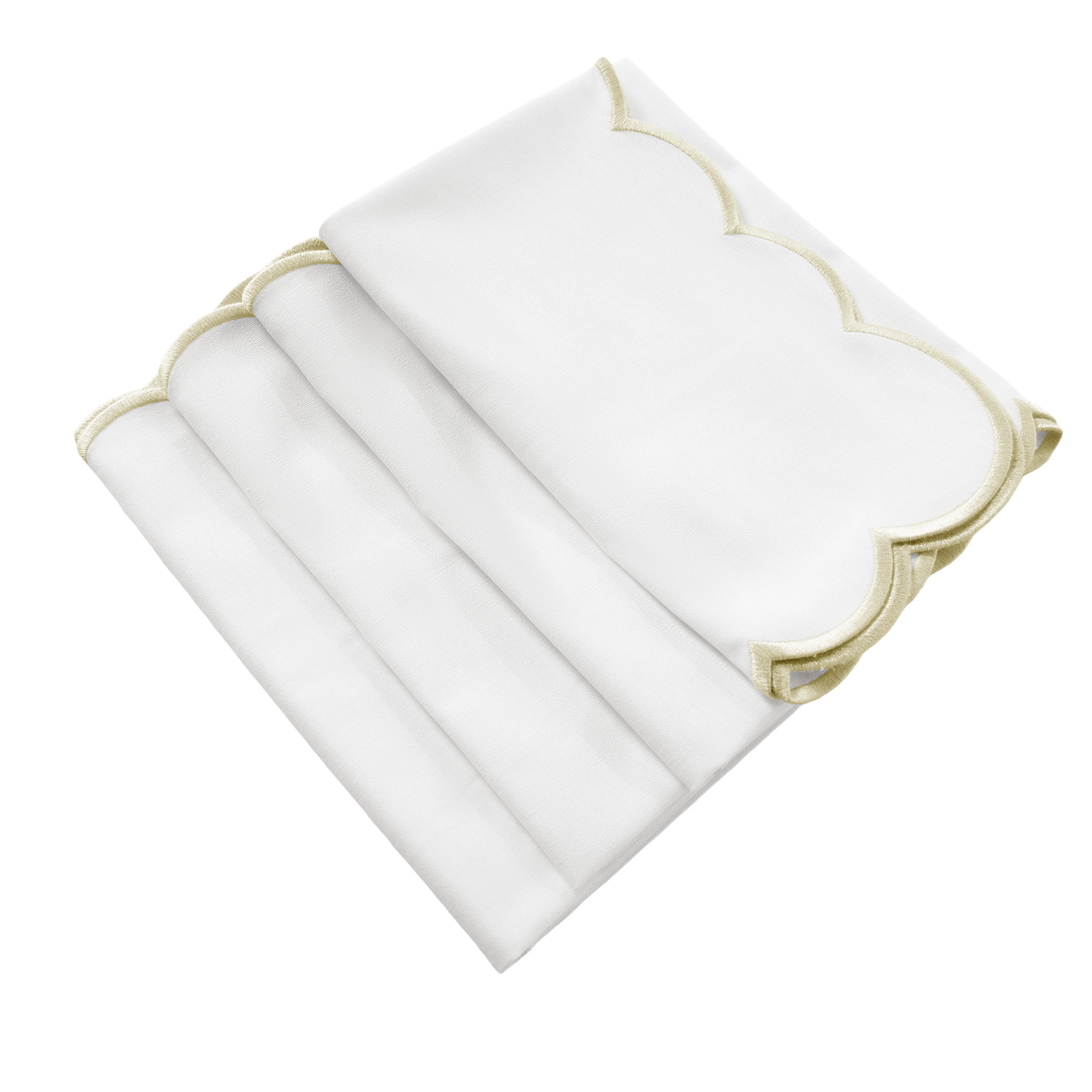 4 pc/pk Scalloped Edge Linen Napkin - White/Natural Trim - Image 7