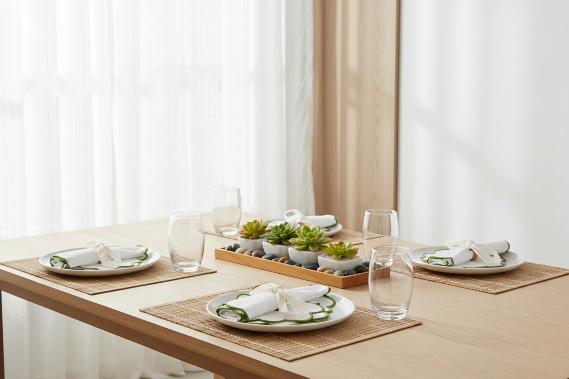 4 pc/pk Scalloped Edge Linen Napkin - White/Olive Green Trim - Image 10