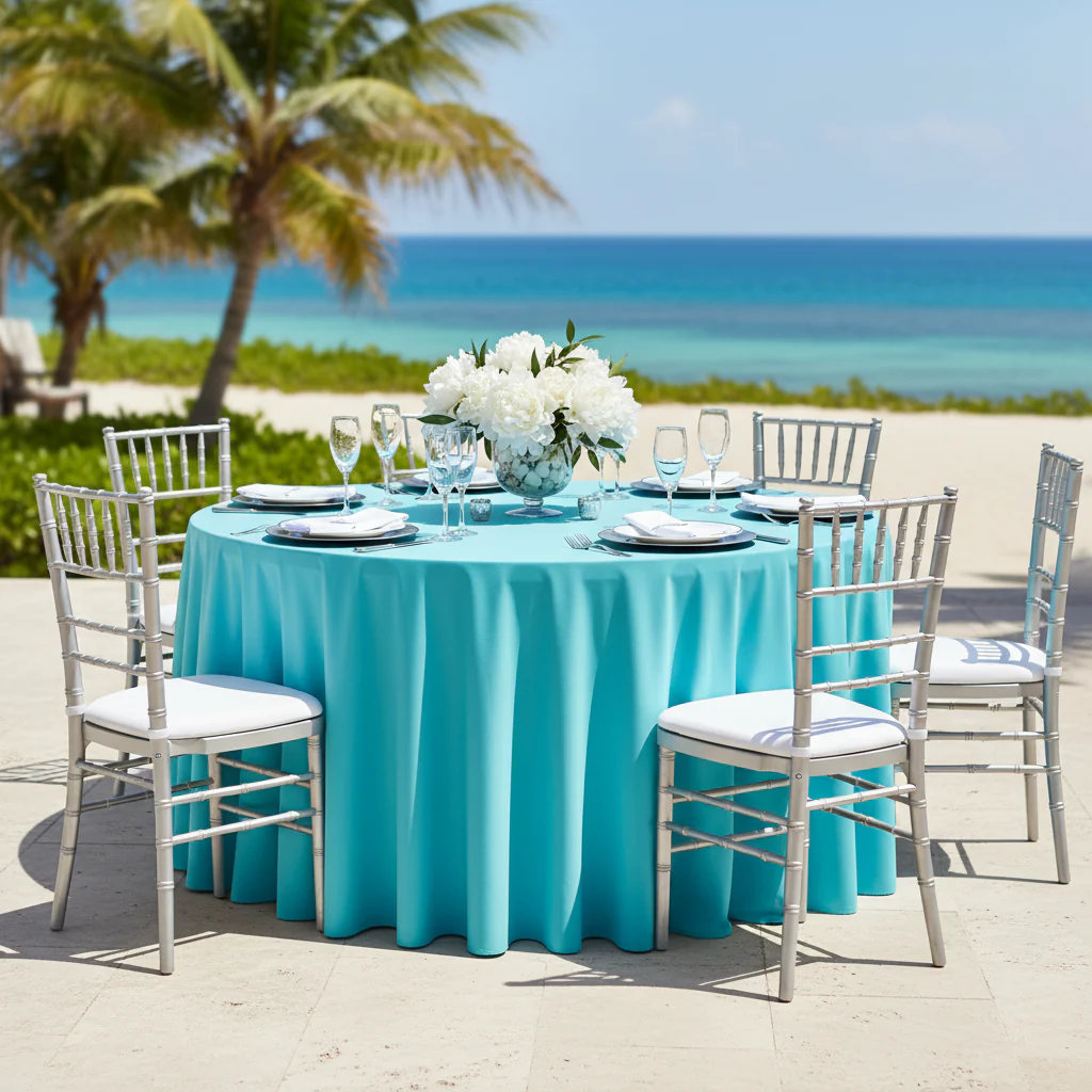 Scuba 108" Round Tablecloth - Turquoise