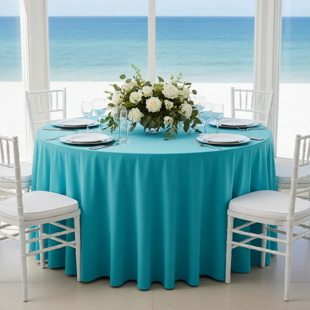 Scuba 108" Round Tablecloth - Turquoise - Image 4