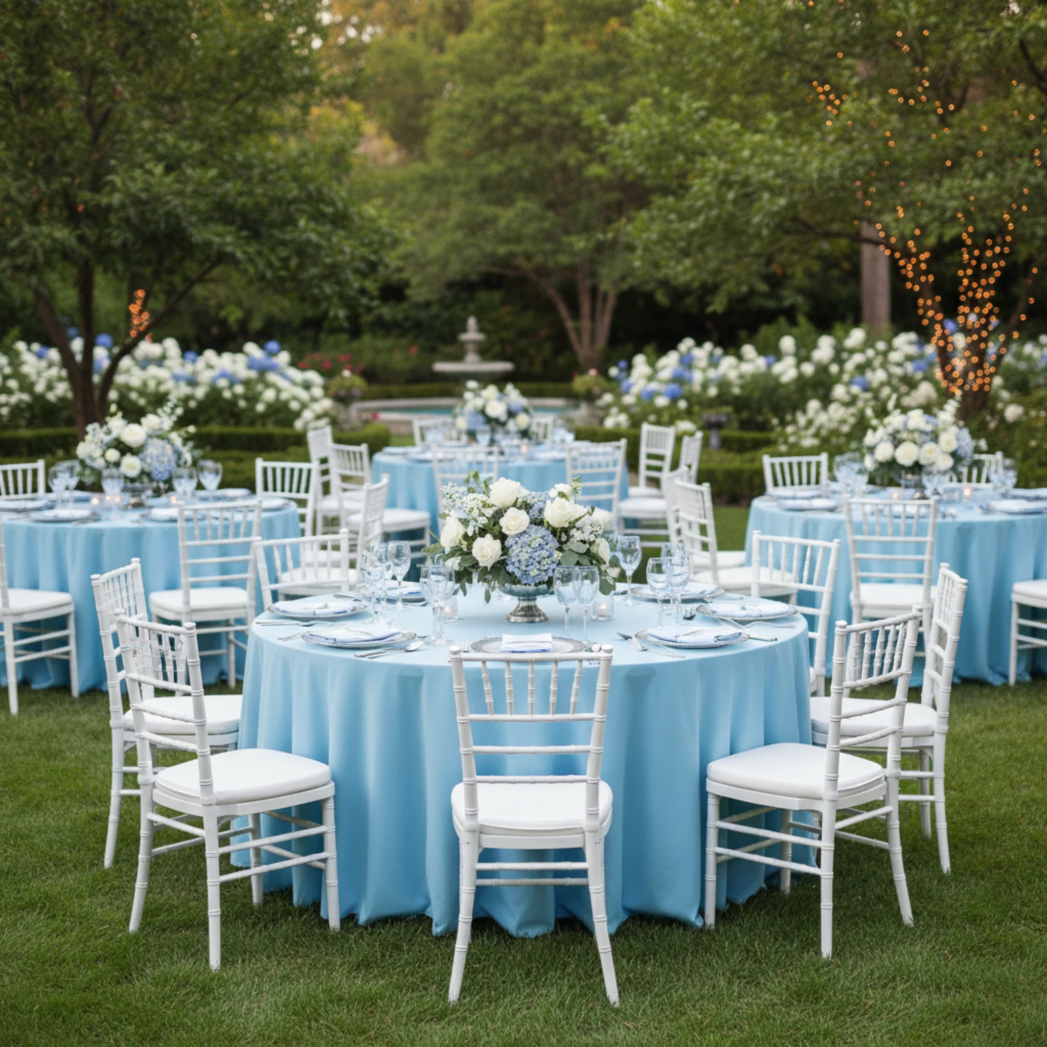 Scuba 120" Round Tablecloth - Baby Blue - Image 3