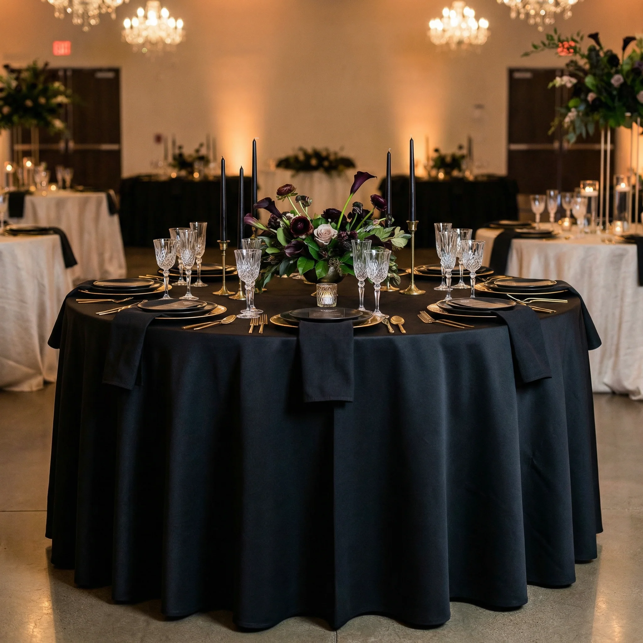 Scuba 120" Round Tablecloth - Black - Image 2