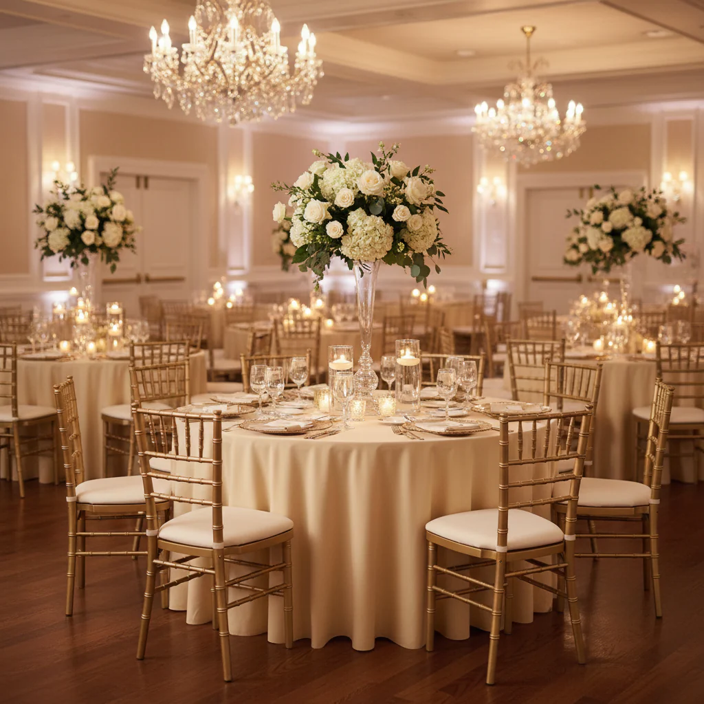 Scuba 120" Round Tablecloth - Champagne - Image 4