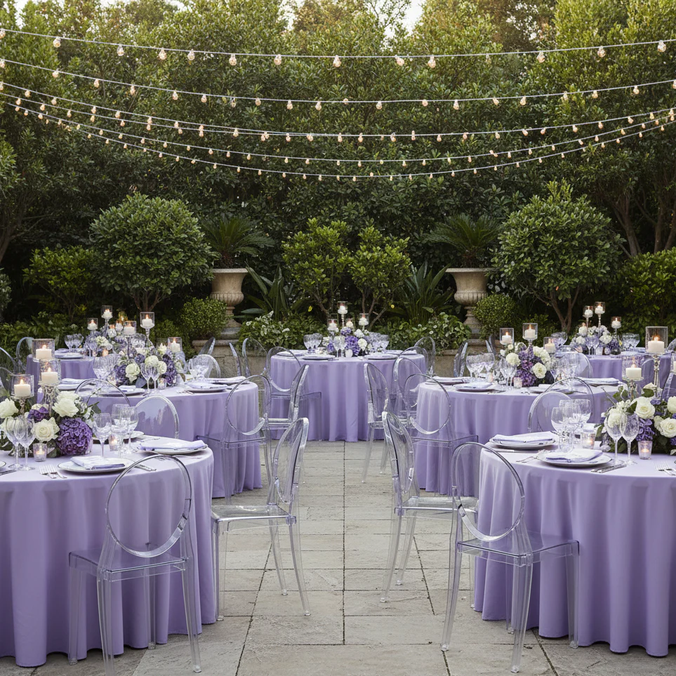 Scuba 120" Round Tablecloth - Lavender - Image 4