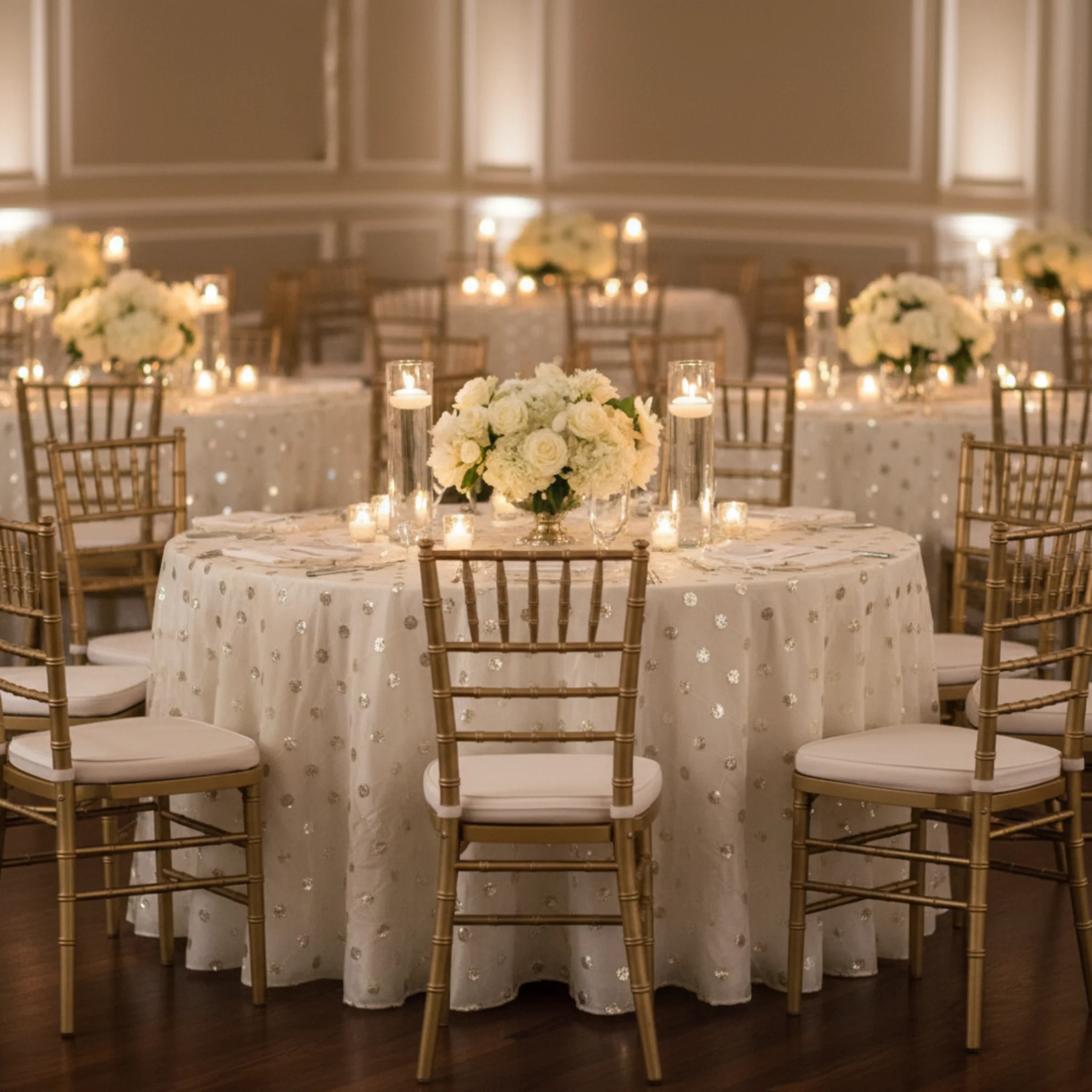 Sequin Embroidery Taffeta 120" Round Tablecloth - Ivory - Image 5