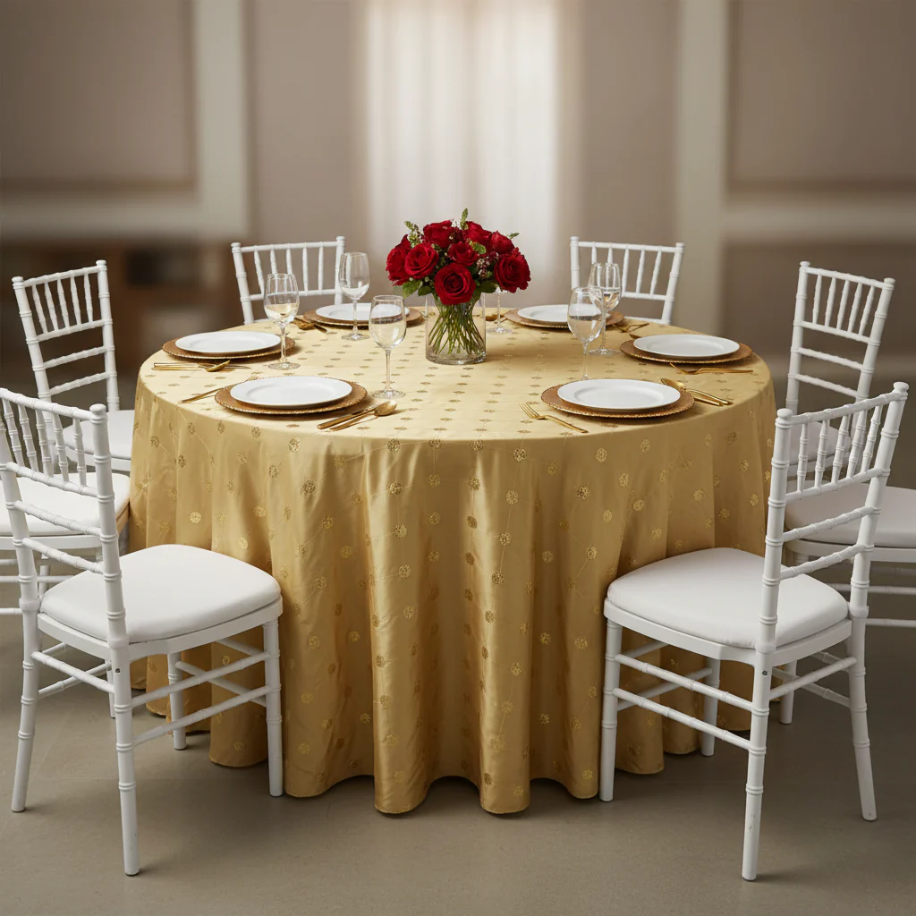 Sequin Embroidery Taffeta 132" Round Tablecloth - Gold - Image 2
