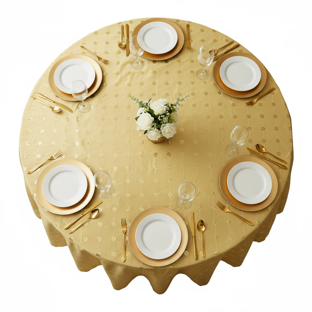 Sequin Embroidery Taffeta 132" Round Tablecloth - Gold - Image 4