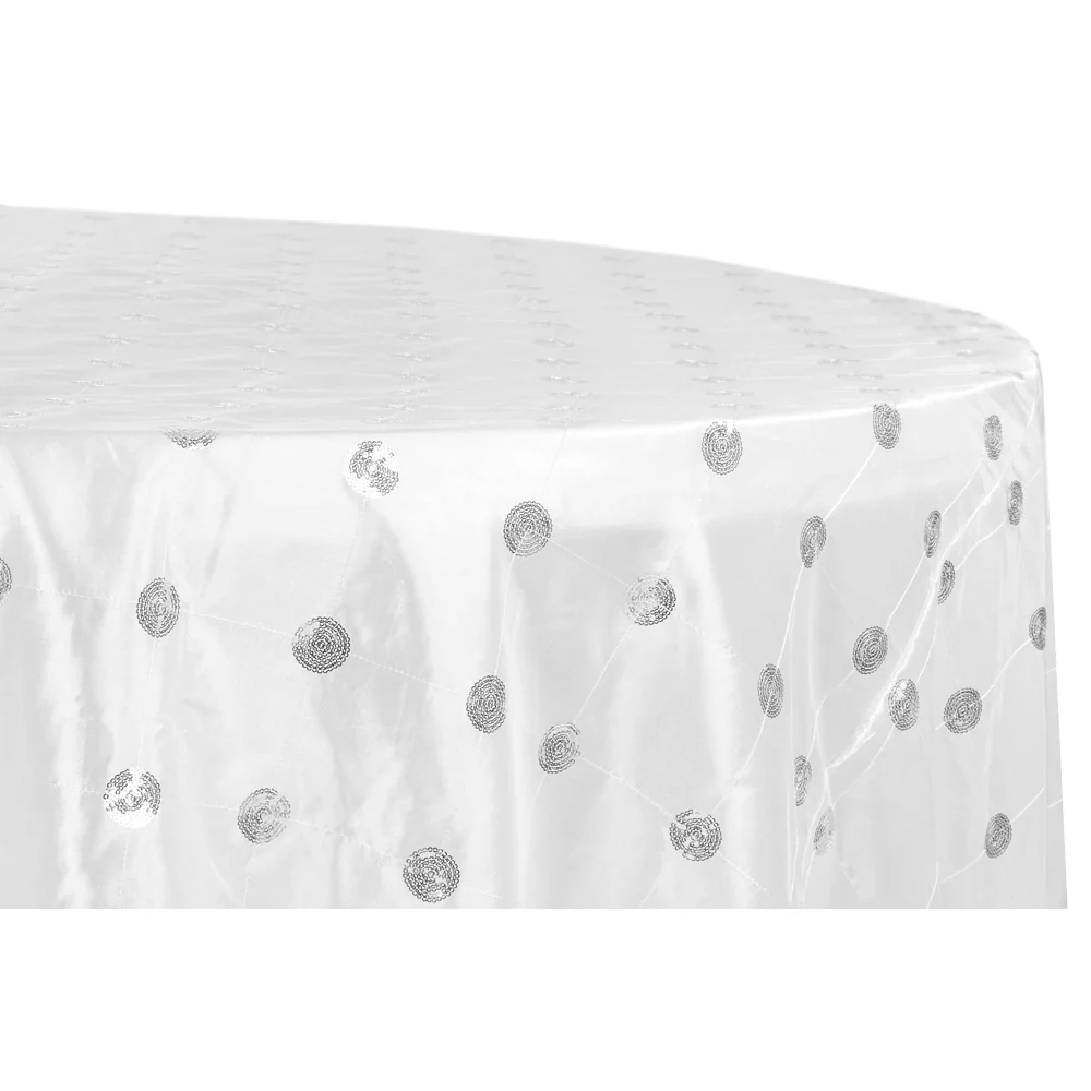 Sequin Embroidery Taffeta 132" Round Tablecloth - White - Image 3