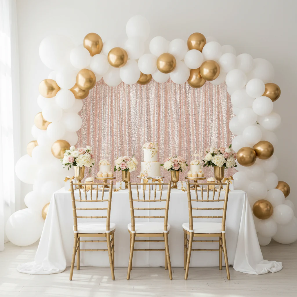 Glitz Sequin Mesh Net 12ft H x 52" W Drape/Backdrop panel - Blush/Rose Gold - Image 4