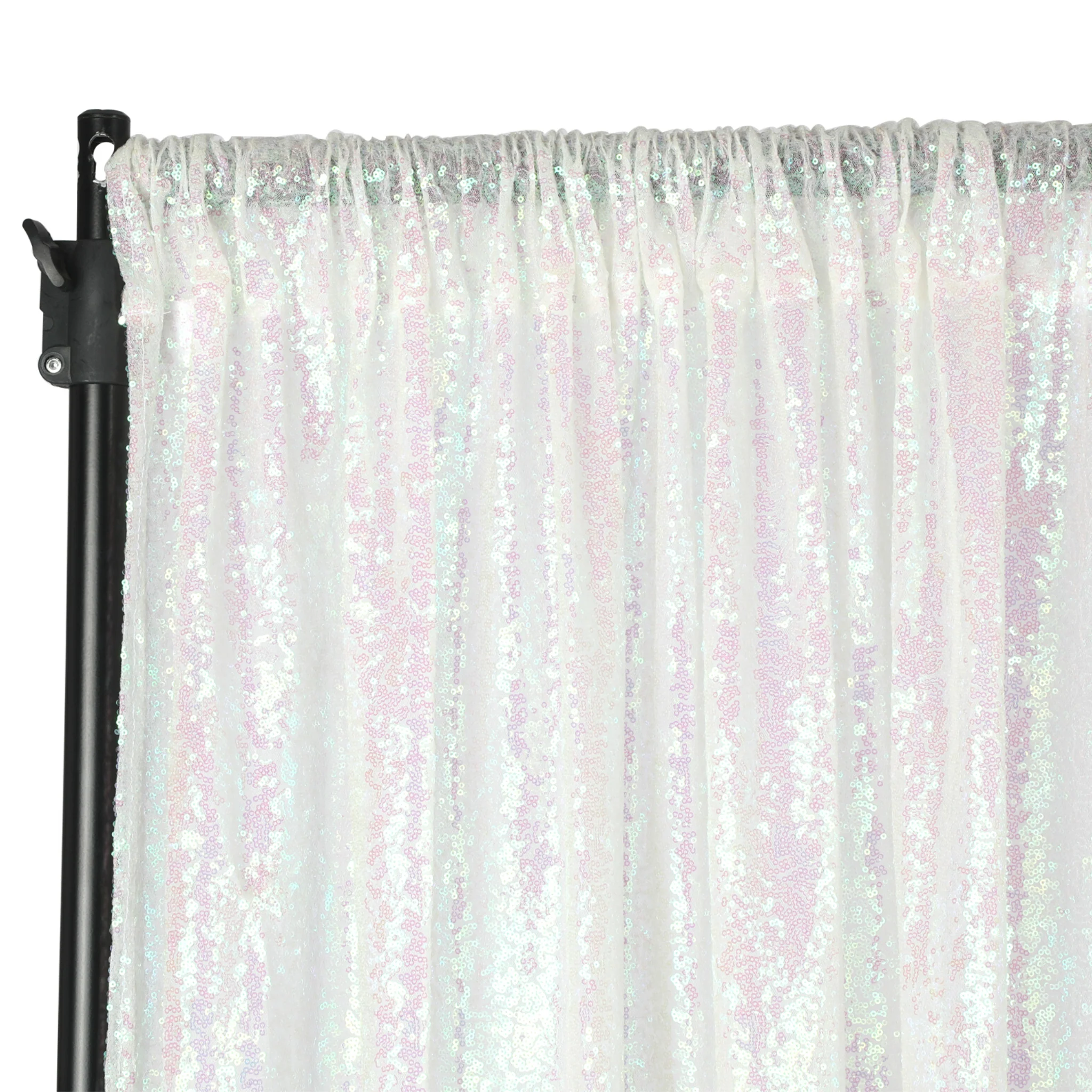 Glitz Sequin Mesh Net 12ft H x 52" W Drape/Backdrop panel - Iridescent White - Image 2