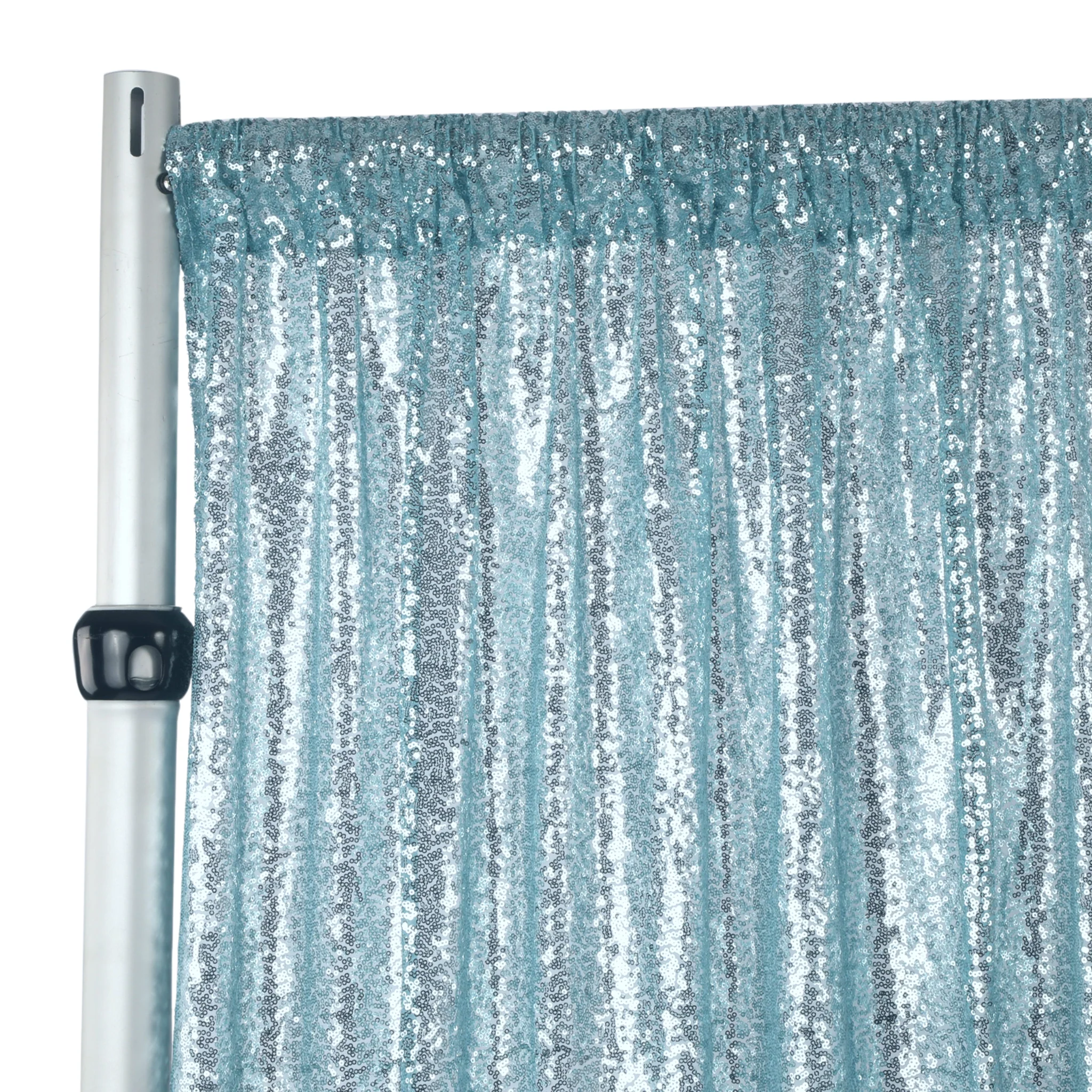 Glitz Sequin Mesh Net 8ft H x 52" W Drape/Backdrop panel - Baby Blue