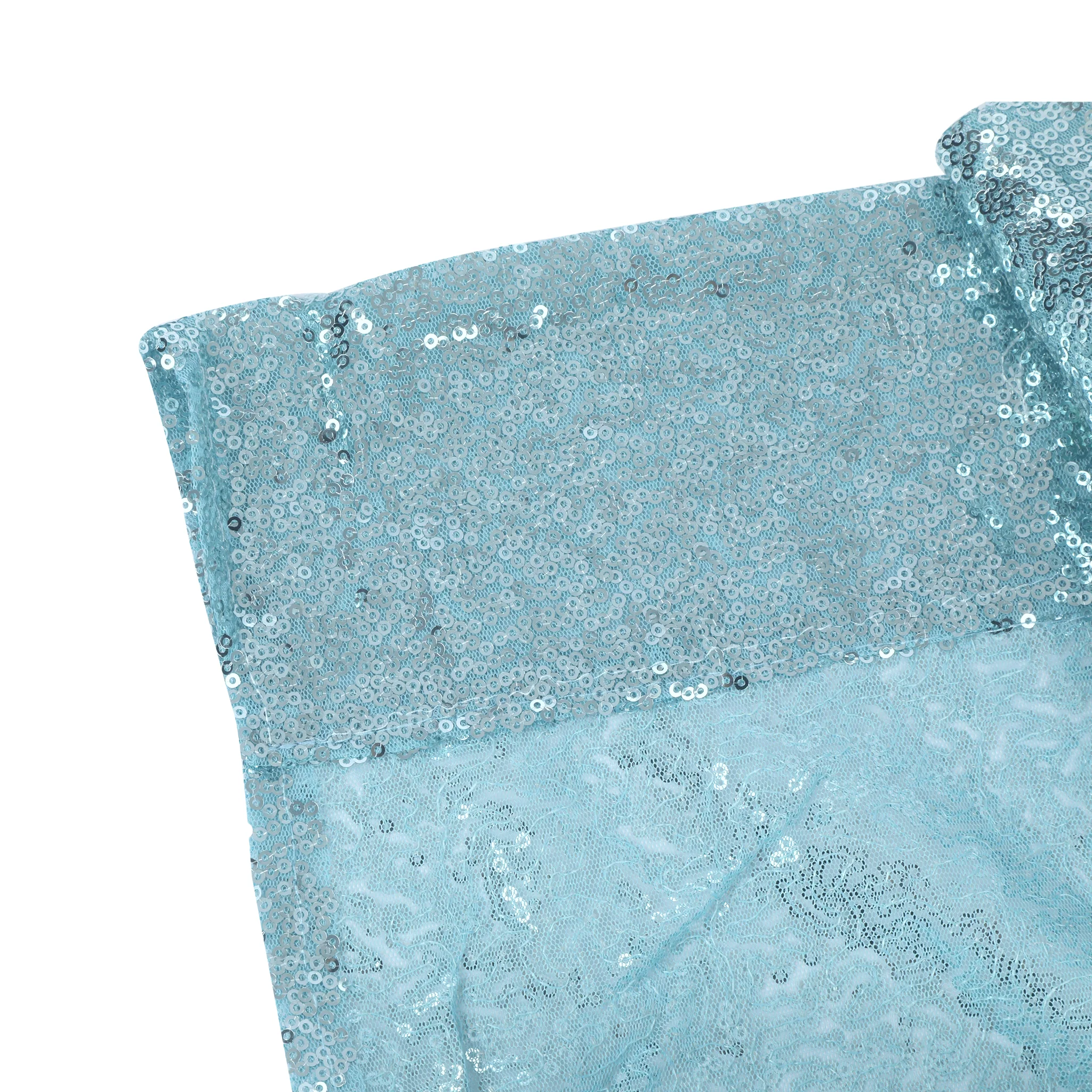 Glitz Sequin Mesh Net 8ft H x 52" W Drape/Backdrop panel - Baby Blue - Image 2