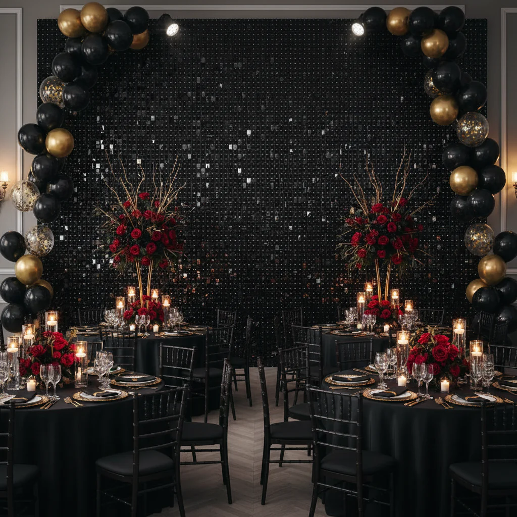 Spangle Shimmer Sequin Wall Panel Backdrops (24 panels) - Black - Image 2