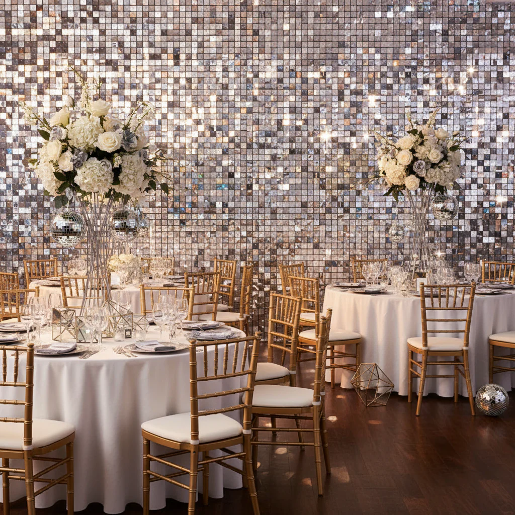 Spangle Shimmer Sequin Wall Panel Backdrops (24 panels) - Silver - Image 3