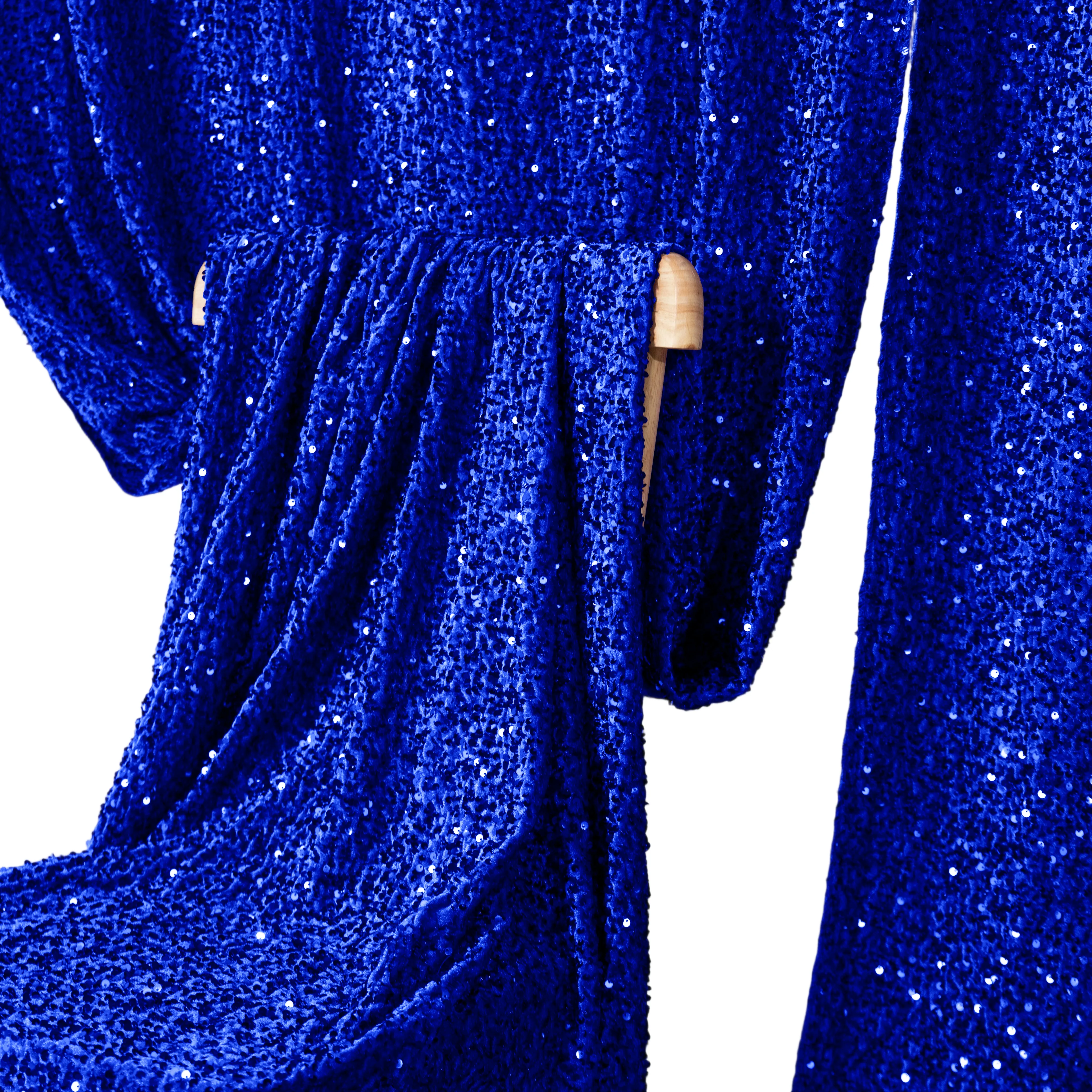 Sequin Velvet 10ft H x 52" W Drape/Backdrop Curtain Panel - Royal Blue - Image 6