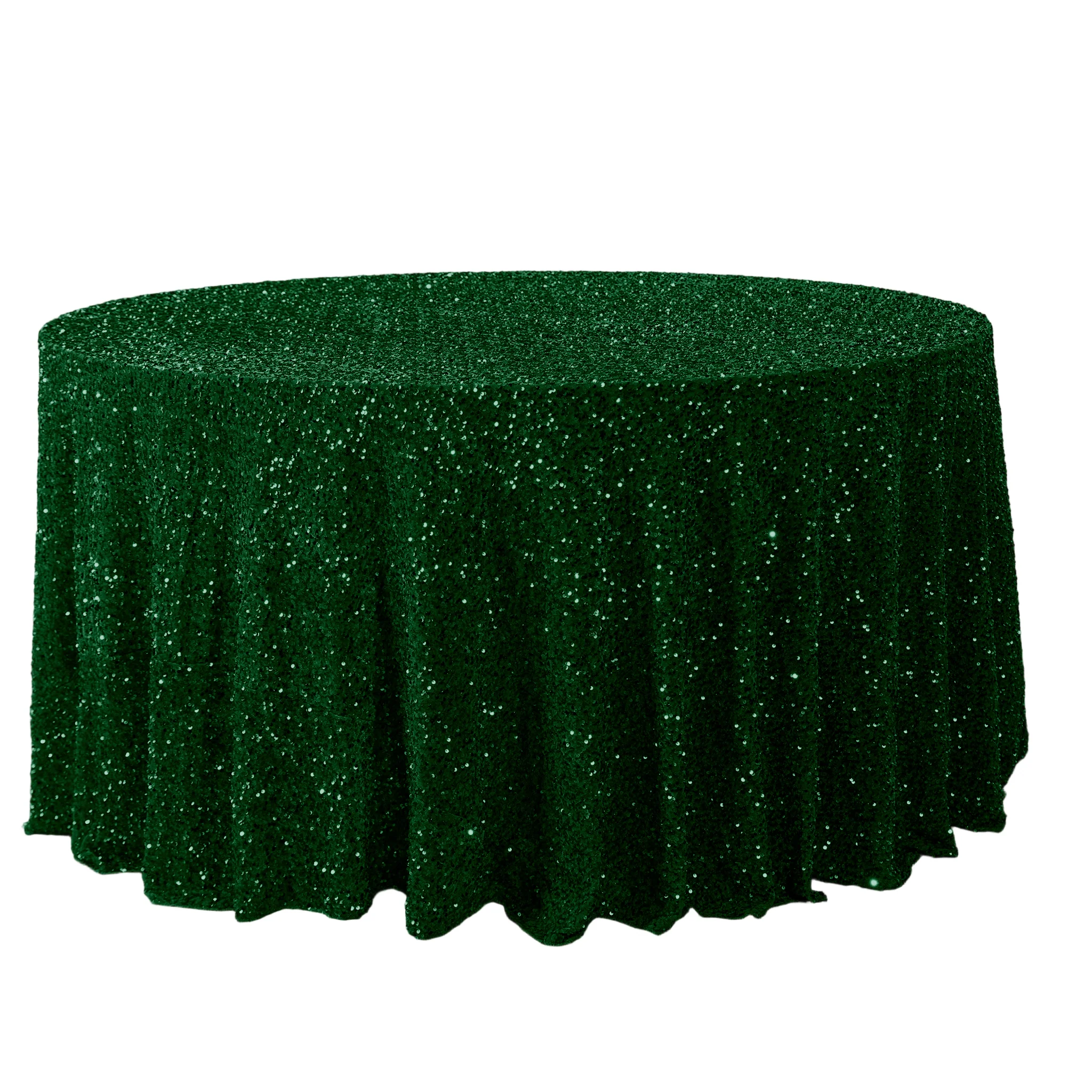 Sequin Velvet 120" Round Tablecloth - Emerald Green