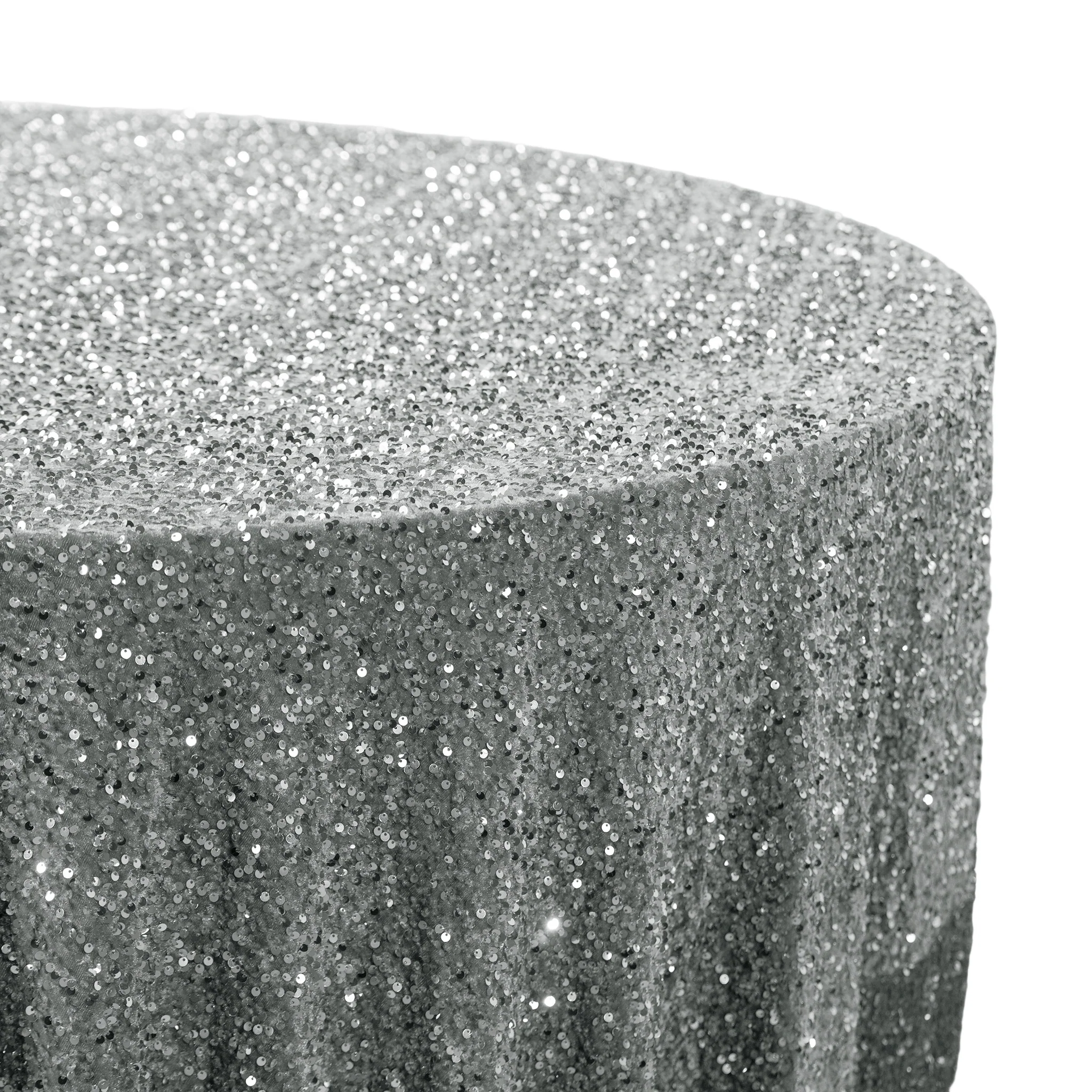 Sequin Velvet 120" Round Tablecloth - Silver - Image 4