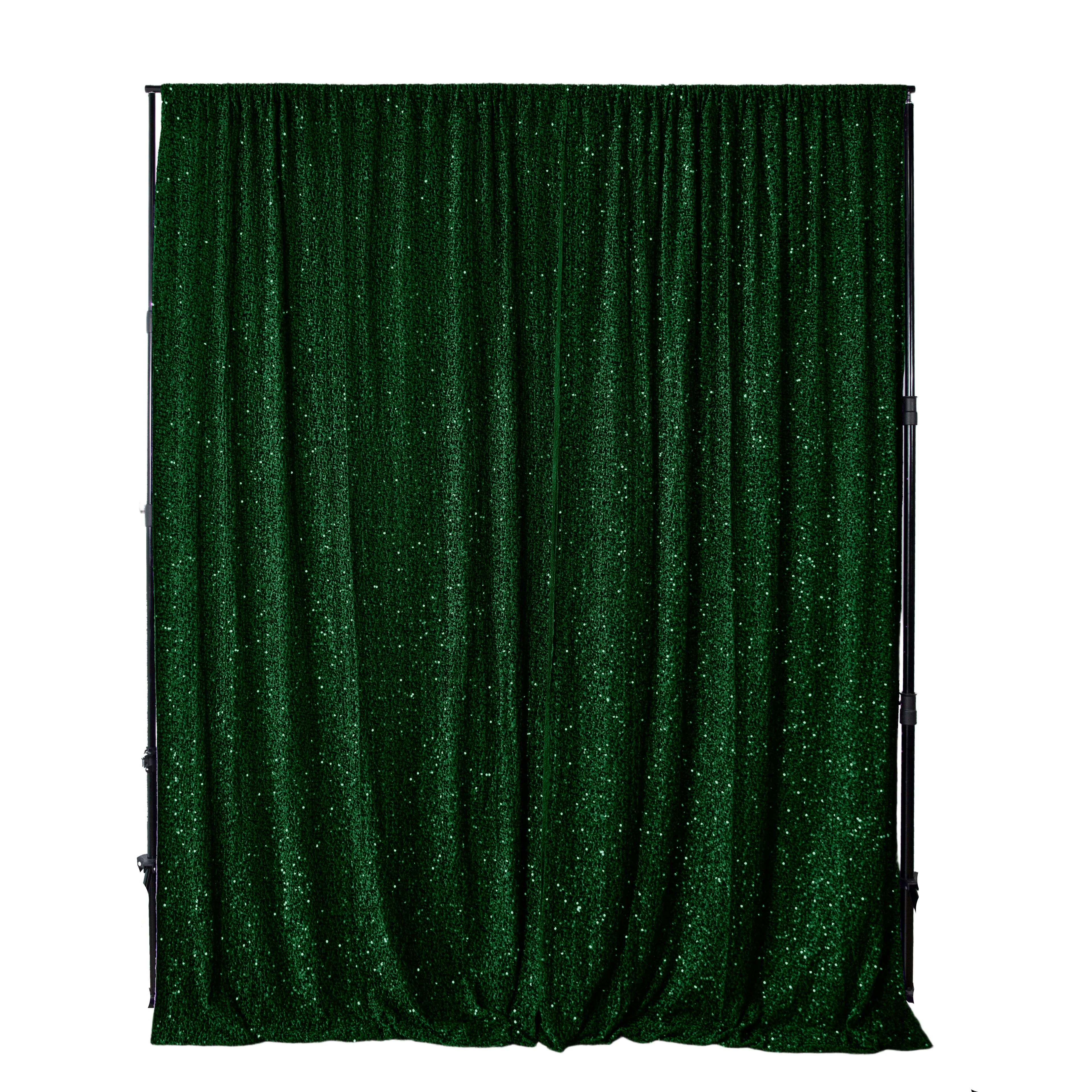 Sequin Velvet 12ft H x 52" W Drape/Backdrop Curtain Panel - Emerald Green