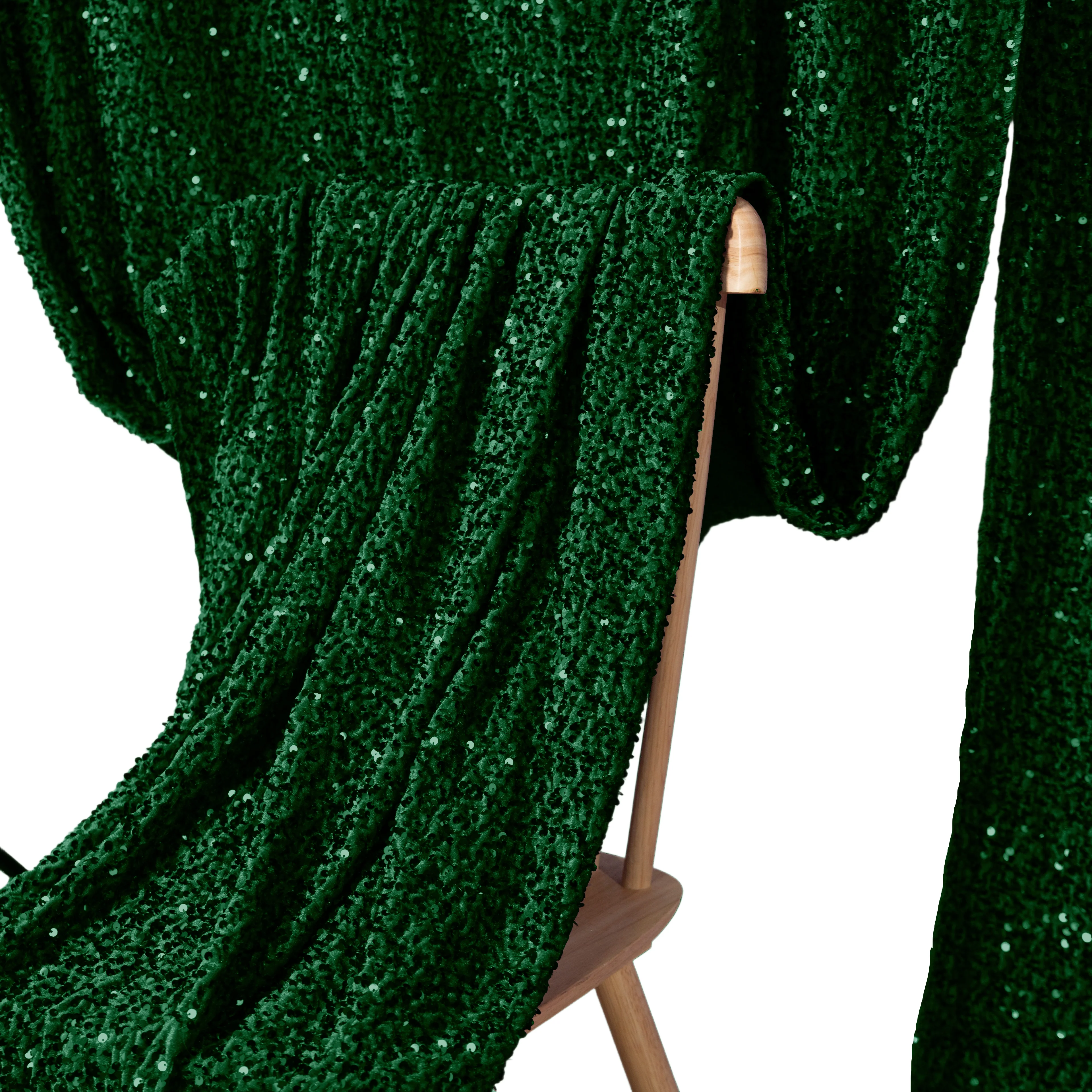 Sequin Velvet 12ft H x 52" W Drape/Backdrop Curtain Panel - Emerald Green - Image 7