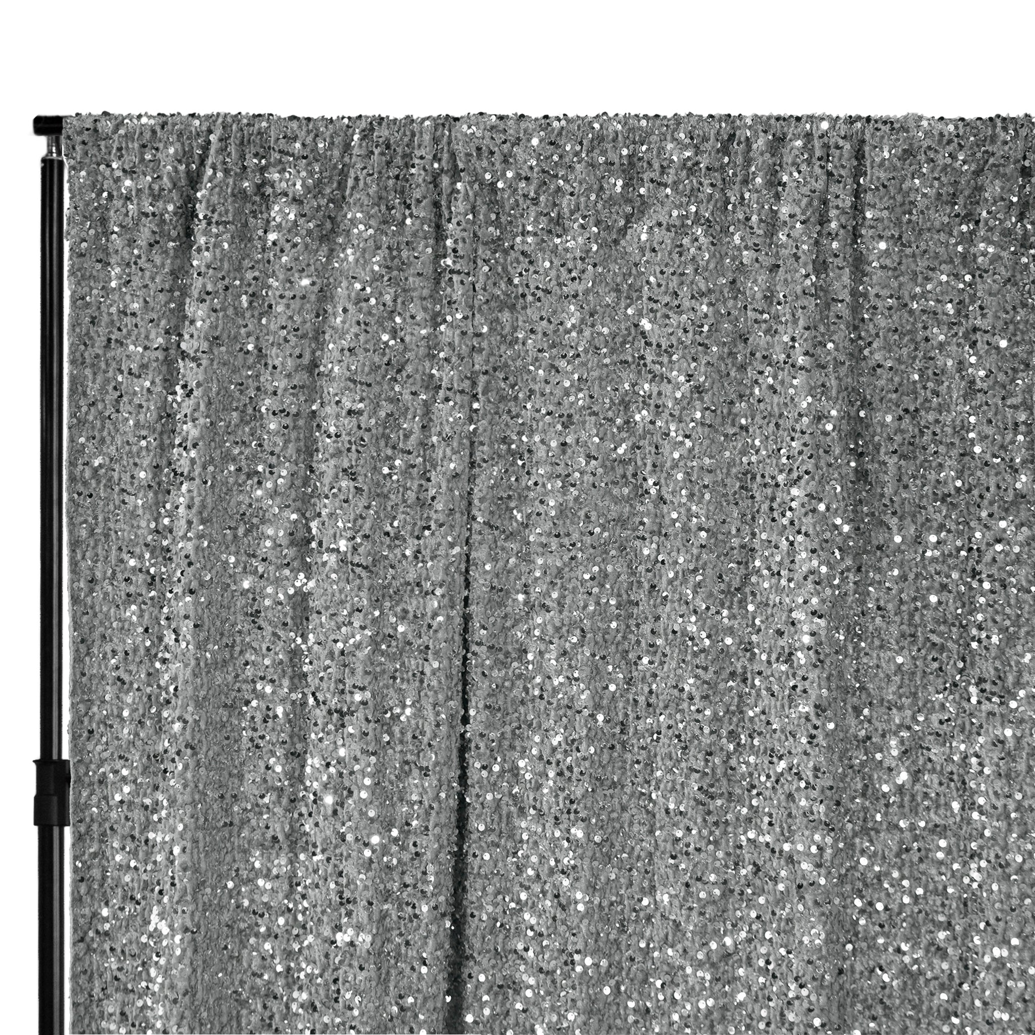 Sequin Velvet 12ft H x 52" W Drape/Backdrop Curtain Panel - Silver
