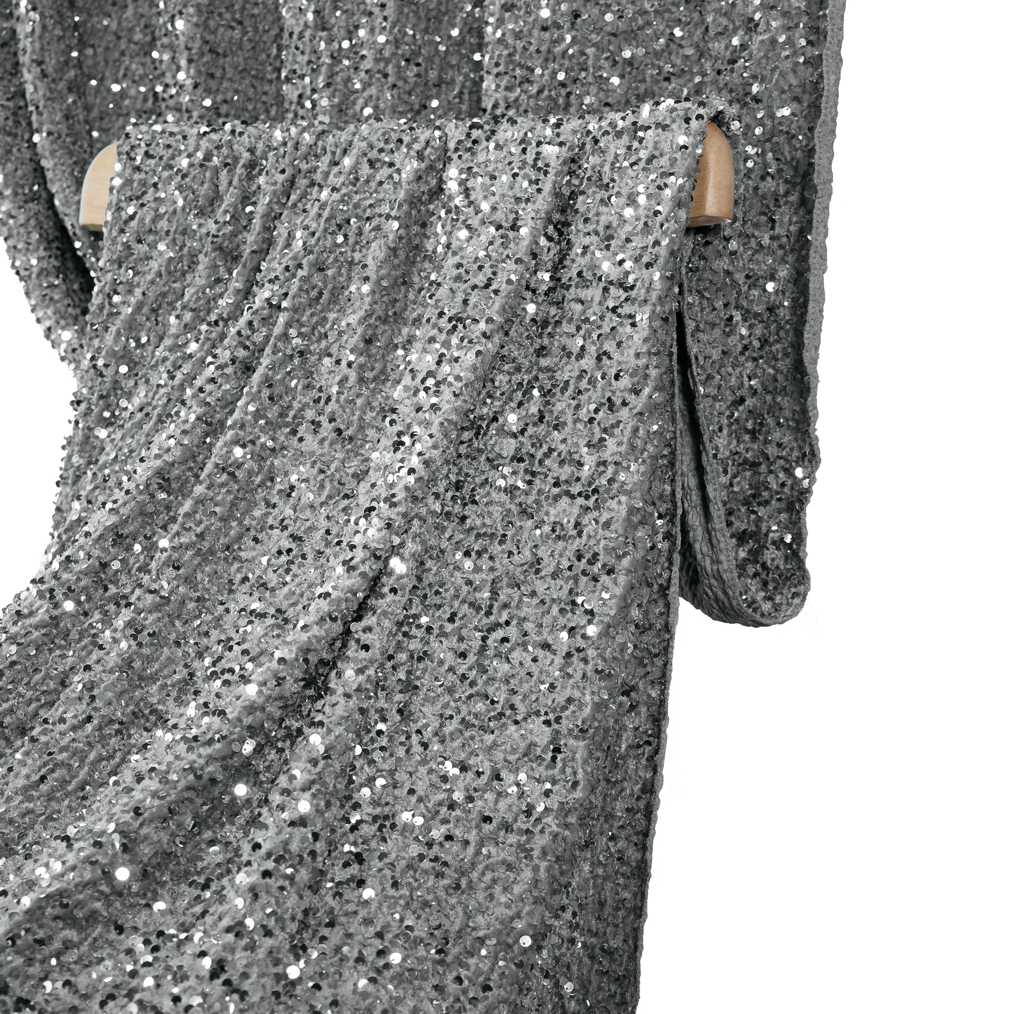 Sequin Velvet 12ft H x 52" W Drape/Backdrop Curtain Panel - Silver - Image 5