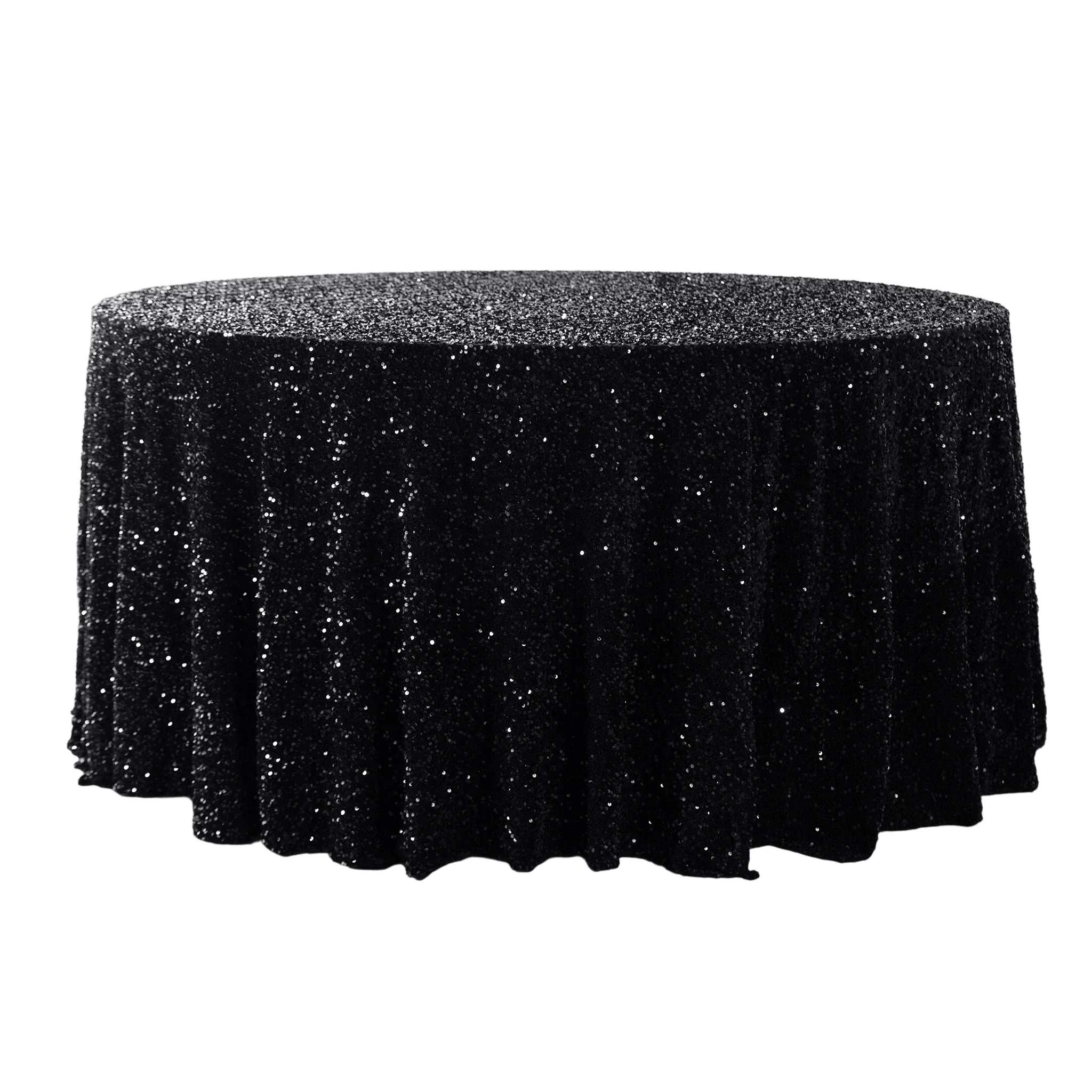 Sequin Velvet 132" Round Tablecloth - Black