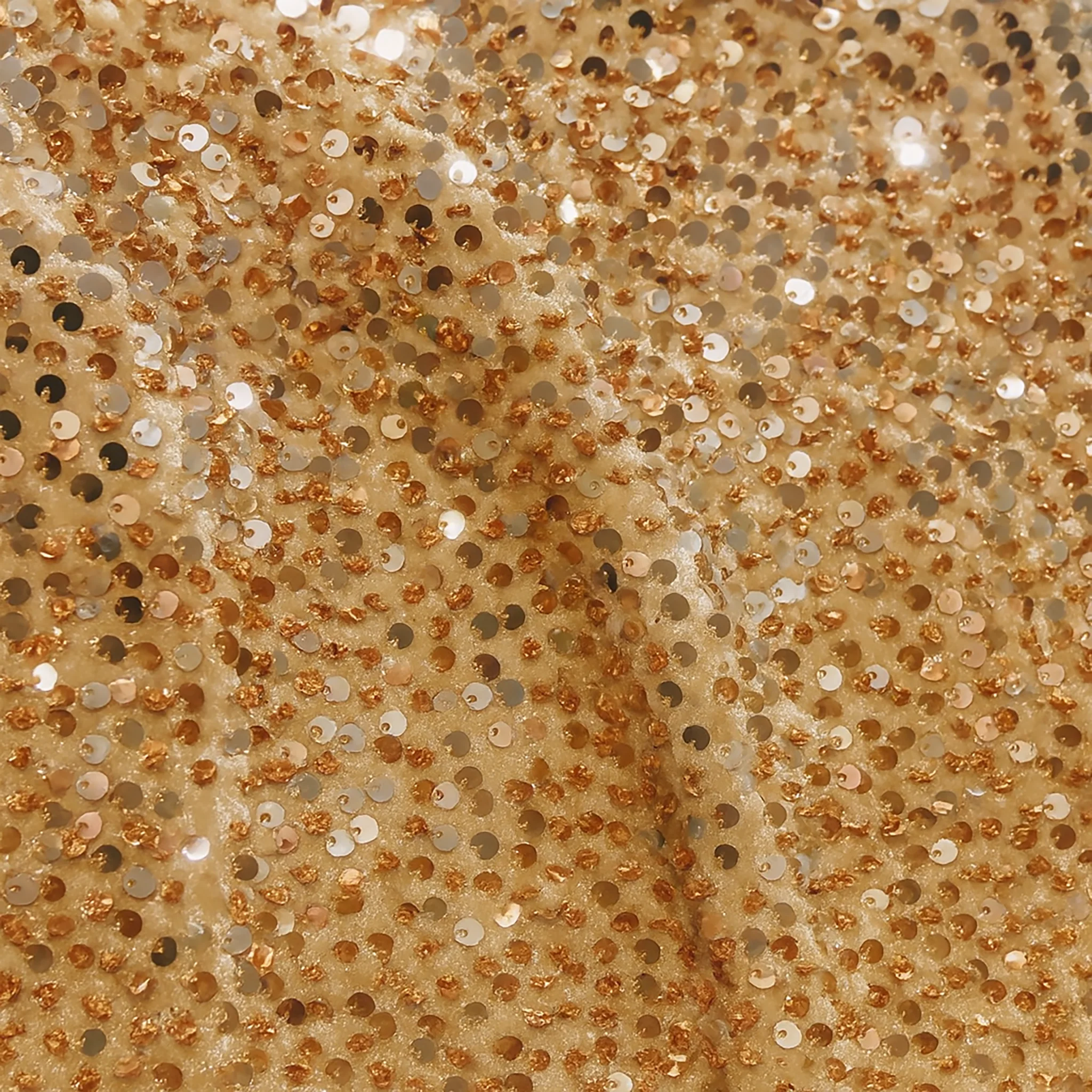 Sequin Velvet 132" Round Tablecloth - Gold - Image 2