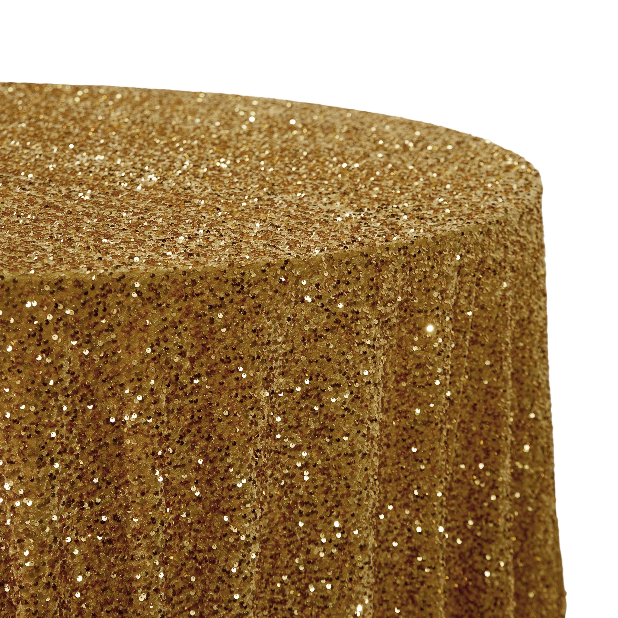 Sequin Velvet 132" Round Tablecloth - Gold - Image 3